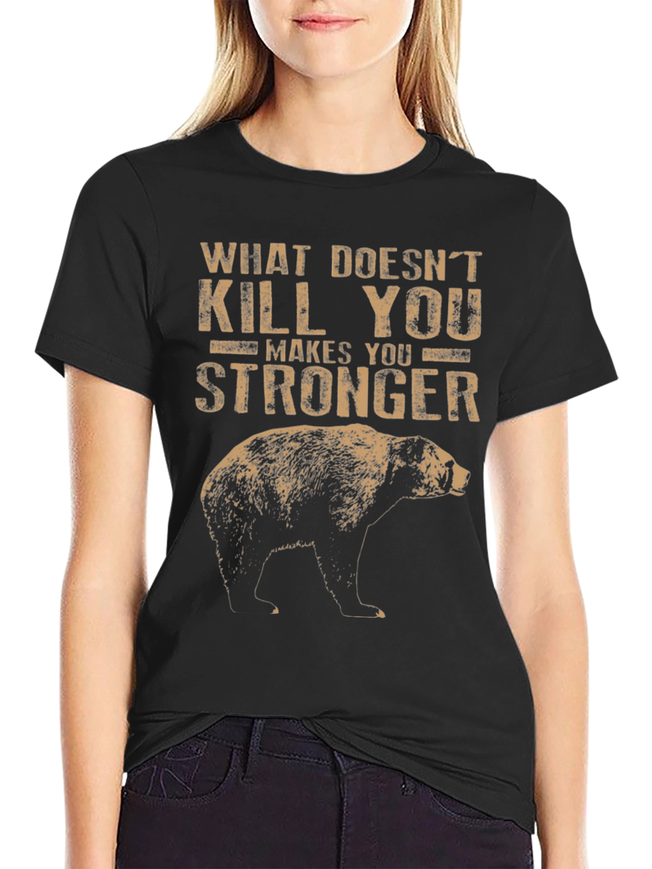 Black Grizzly Bear Stronger Graphic Tee view 2