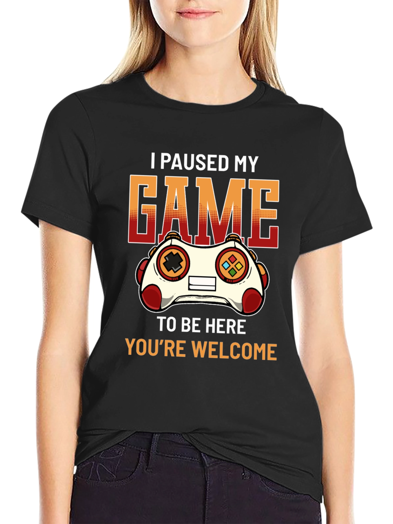 Black Gamer T-Shirt: I Paused My Game To Be Here view 2