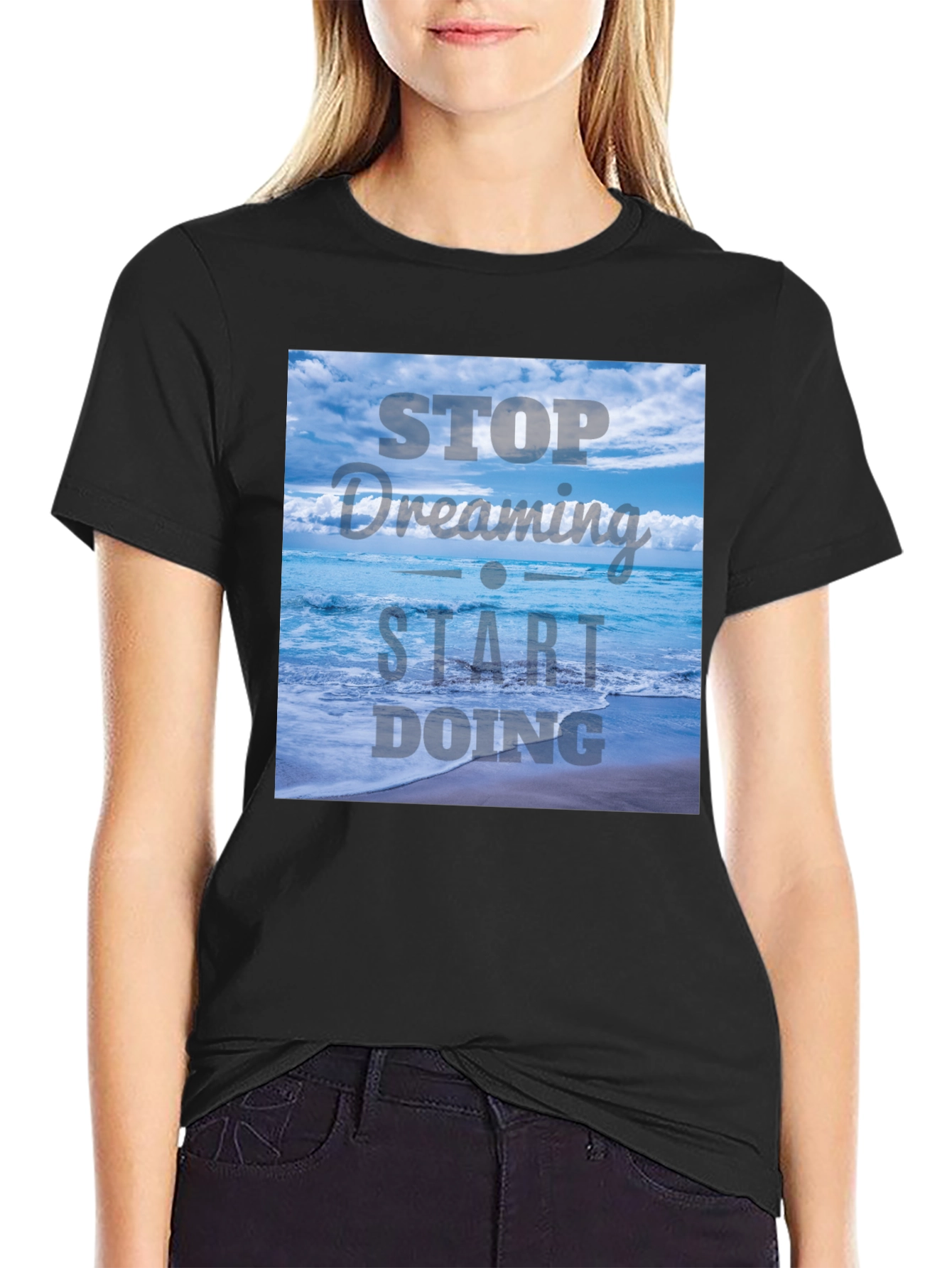 Black Inspirational Ocean T-Shirt - Stop Dreaming, Start Doing view 2