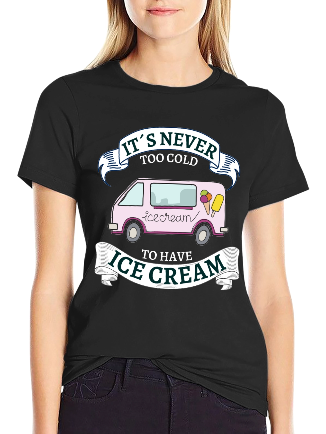 Black It's Never Too Cold Ice Cream Graphic T-Shirt view 2