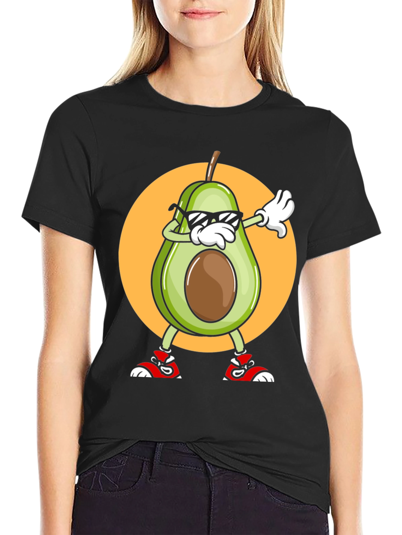 Black Avocado Dabbing Graphic Tee - Cool Cartoon T-Shirt view 2