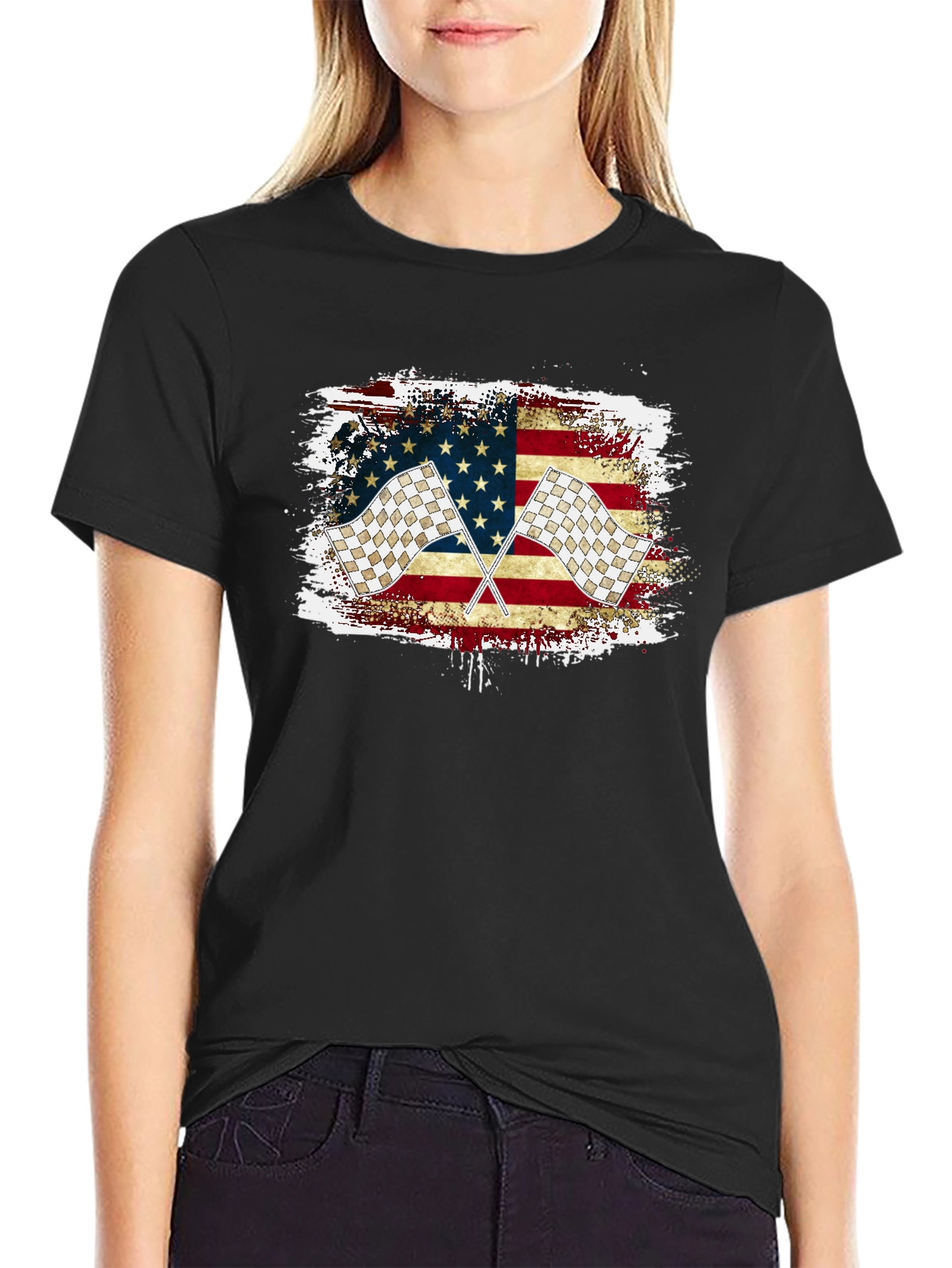 Black Racing Flag USA T-Shirt view 2