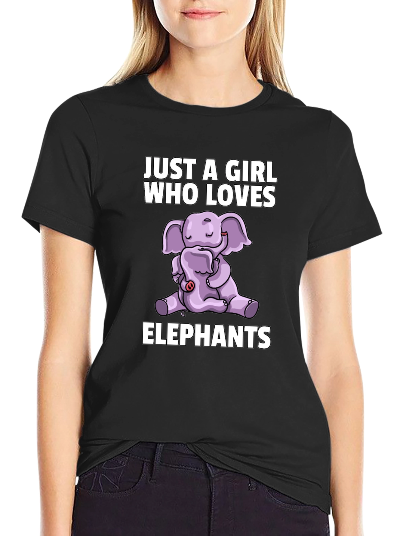 Black Elephant Lover's T-Shirt - Girl's Cute Elephant Design view 2