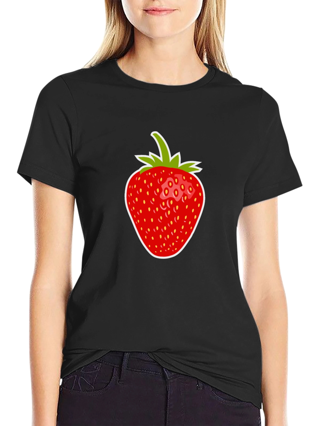 Black Strawberry Graphic Tee - Casual Black T-Shirt view 2