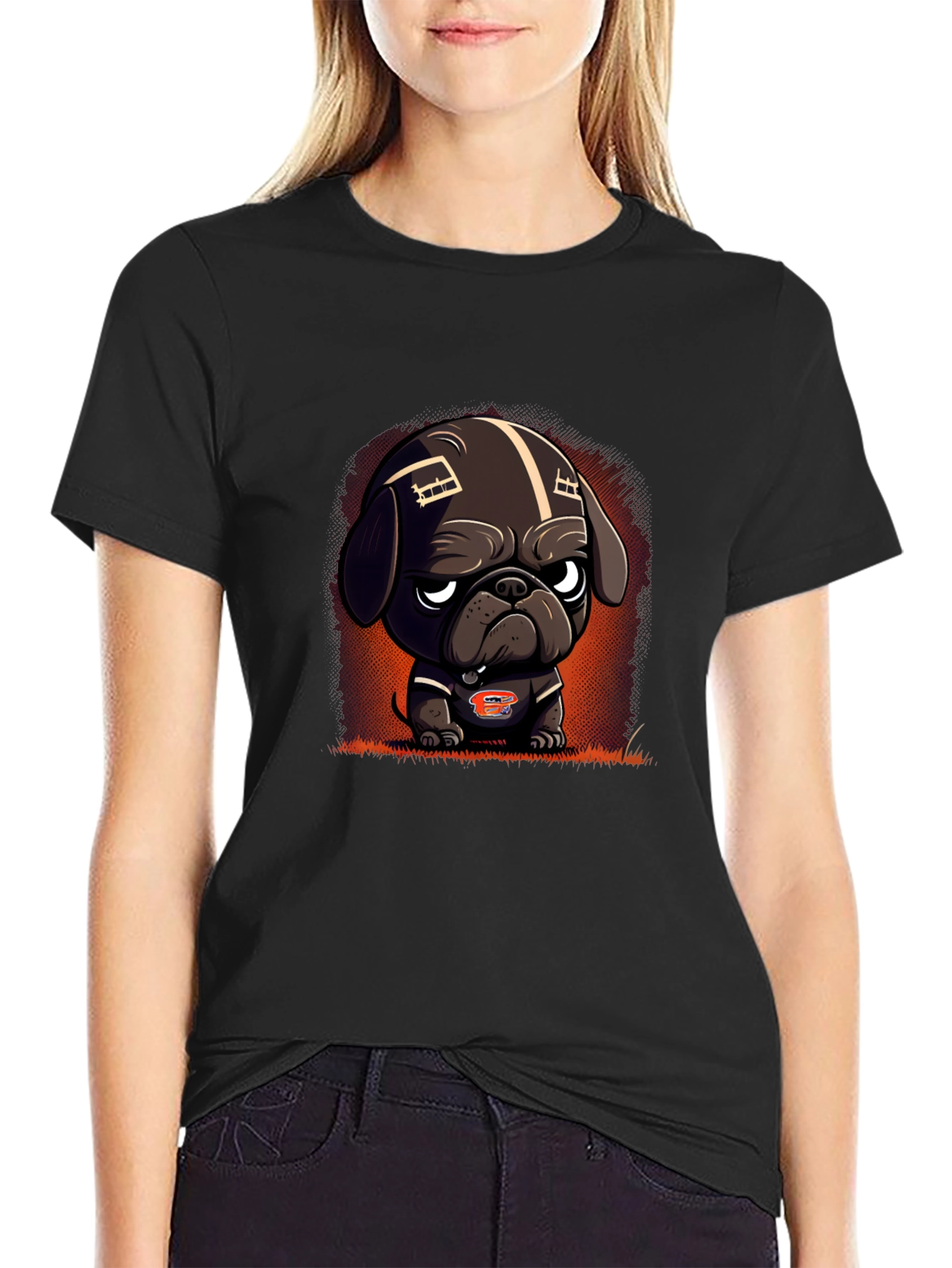 Black Cartoon Dog Football Fan T-Shirt view 2