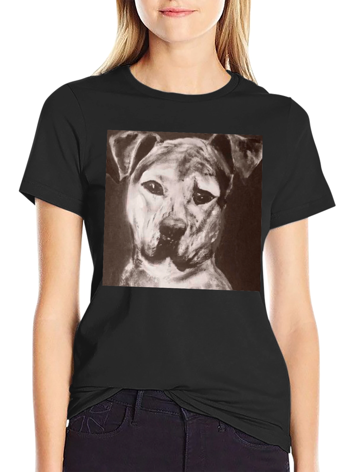Black Dog Portrait Black T-Shirt - Artistic Graphic Tee view 2