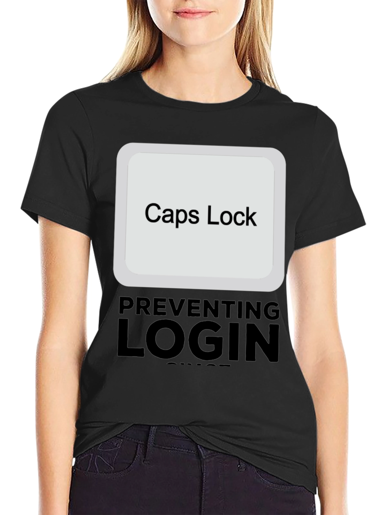 Black Caps Lock Preventing Login T-Shirt view 2