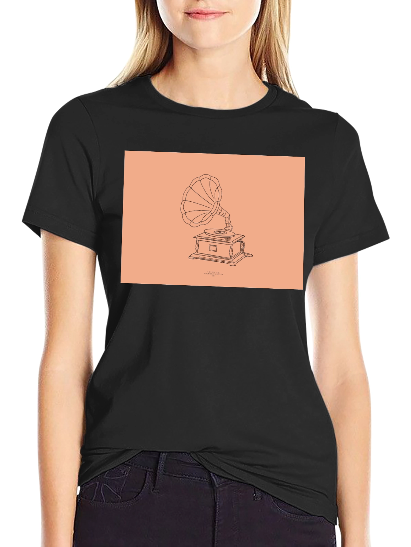Black Vintage Gramophone T-Shirt - Retro Style view 2