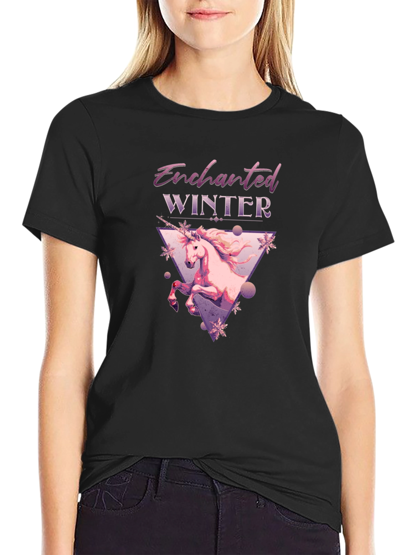 Black Enchanted Winter Unicorn Graphic Tee - Black view 2
