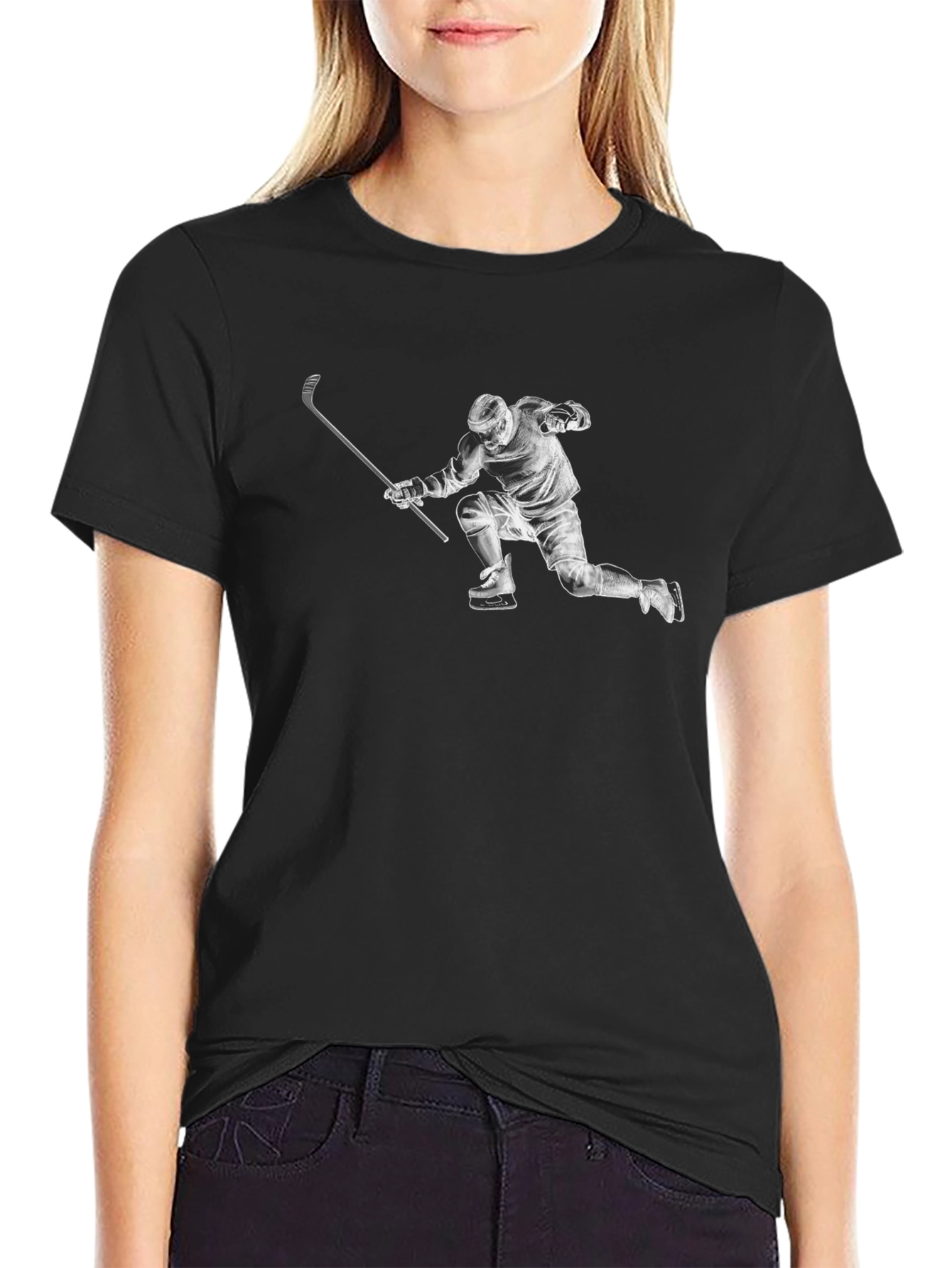 Black Hockey Player Graphic T-Shirt view 2