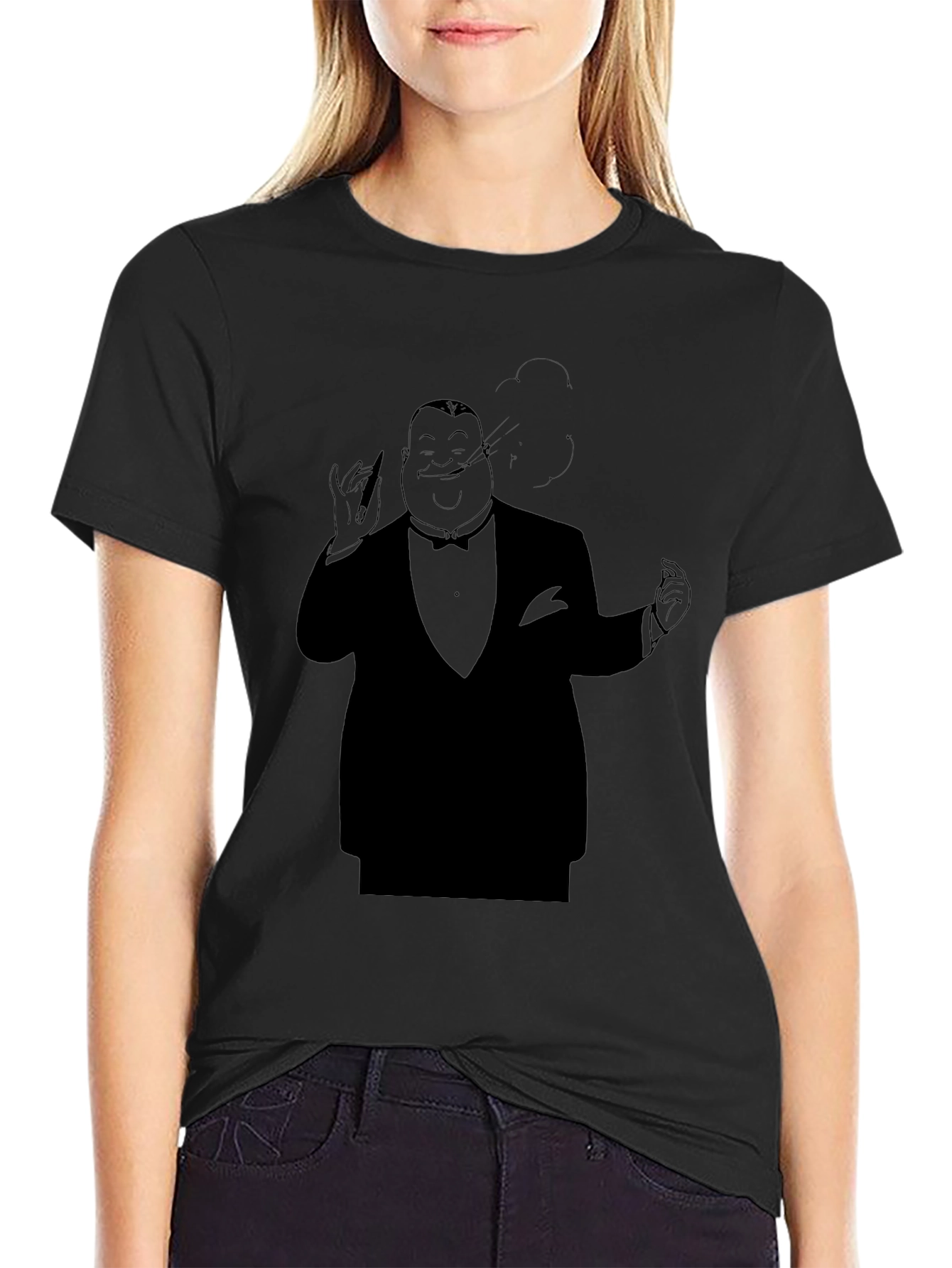 Black Black Tuxedo Cartoon Graphic Tee view 2
