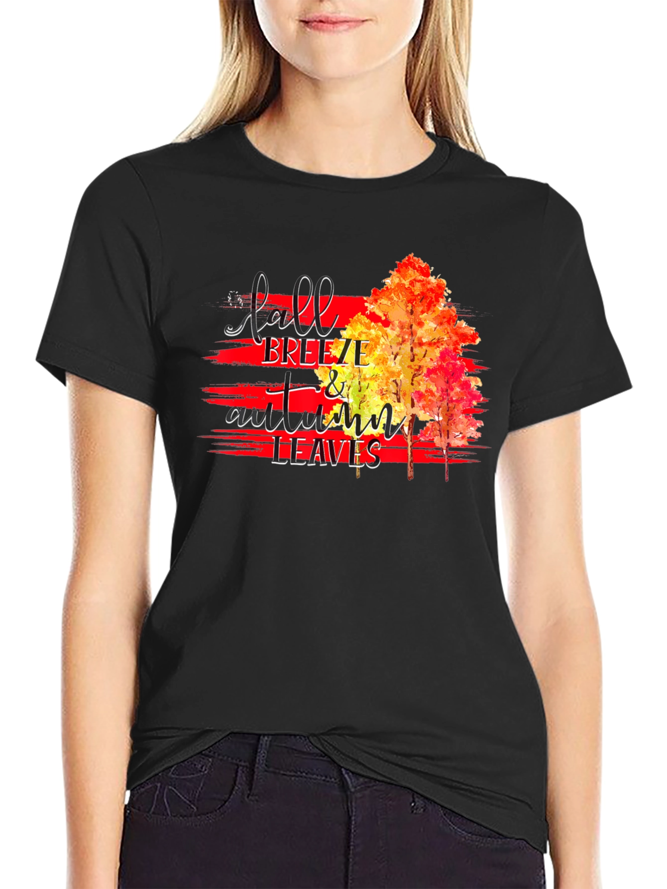 Black Fall Breeze & Autumn Leaves Graphic T-Shirt view 2