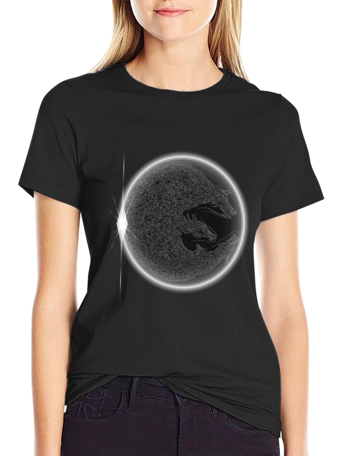 Black Wolf Eclipse Graphic Black T-Shirt view 2