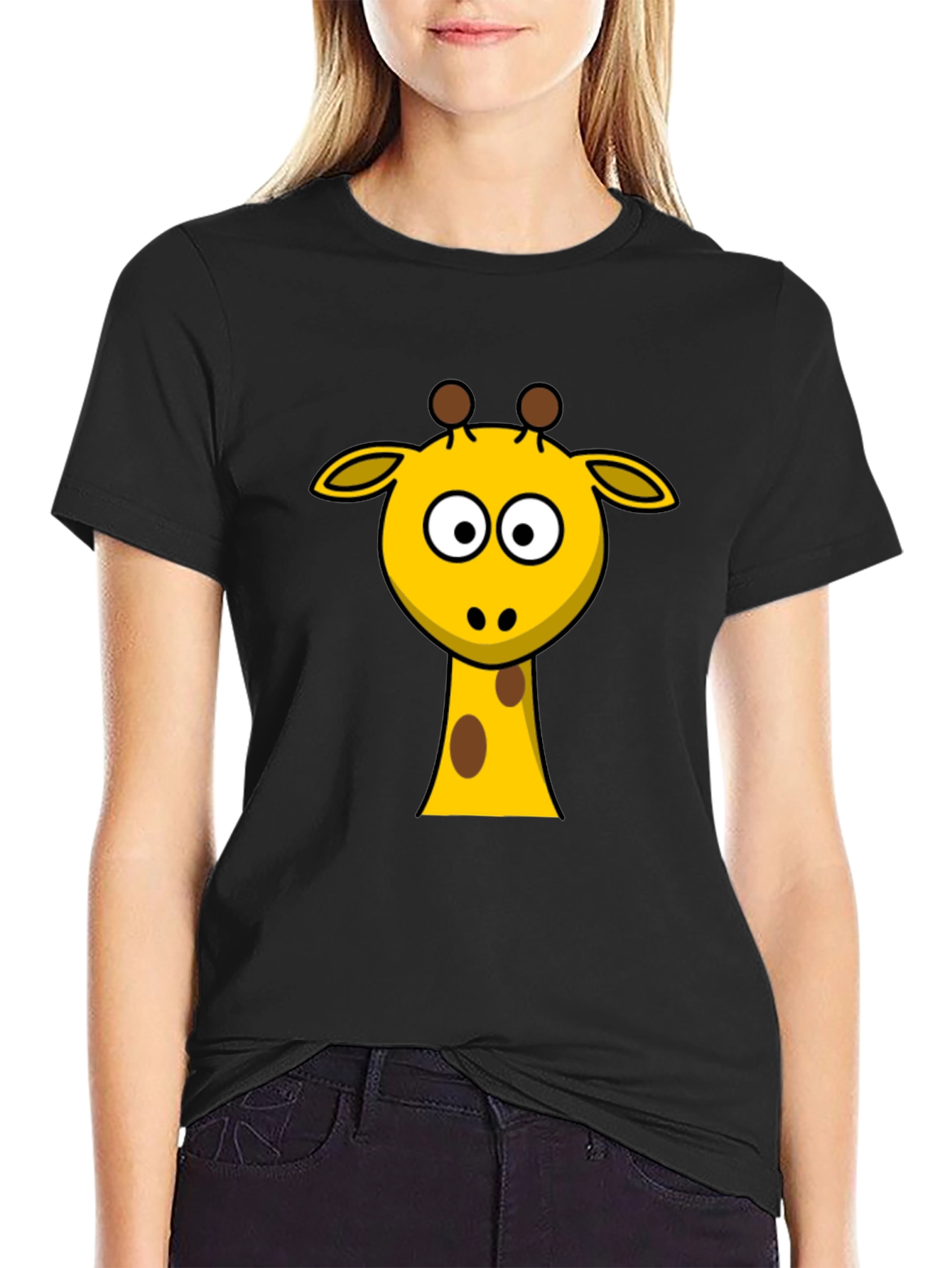 Black Cartoon Giraffe T-Shirt - Black Cotton Tee view 2