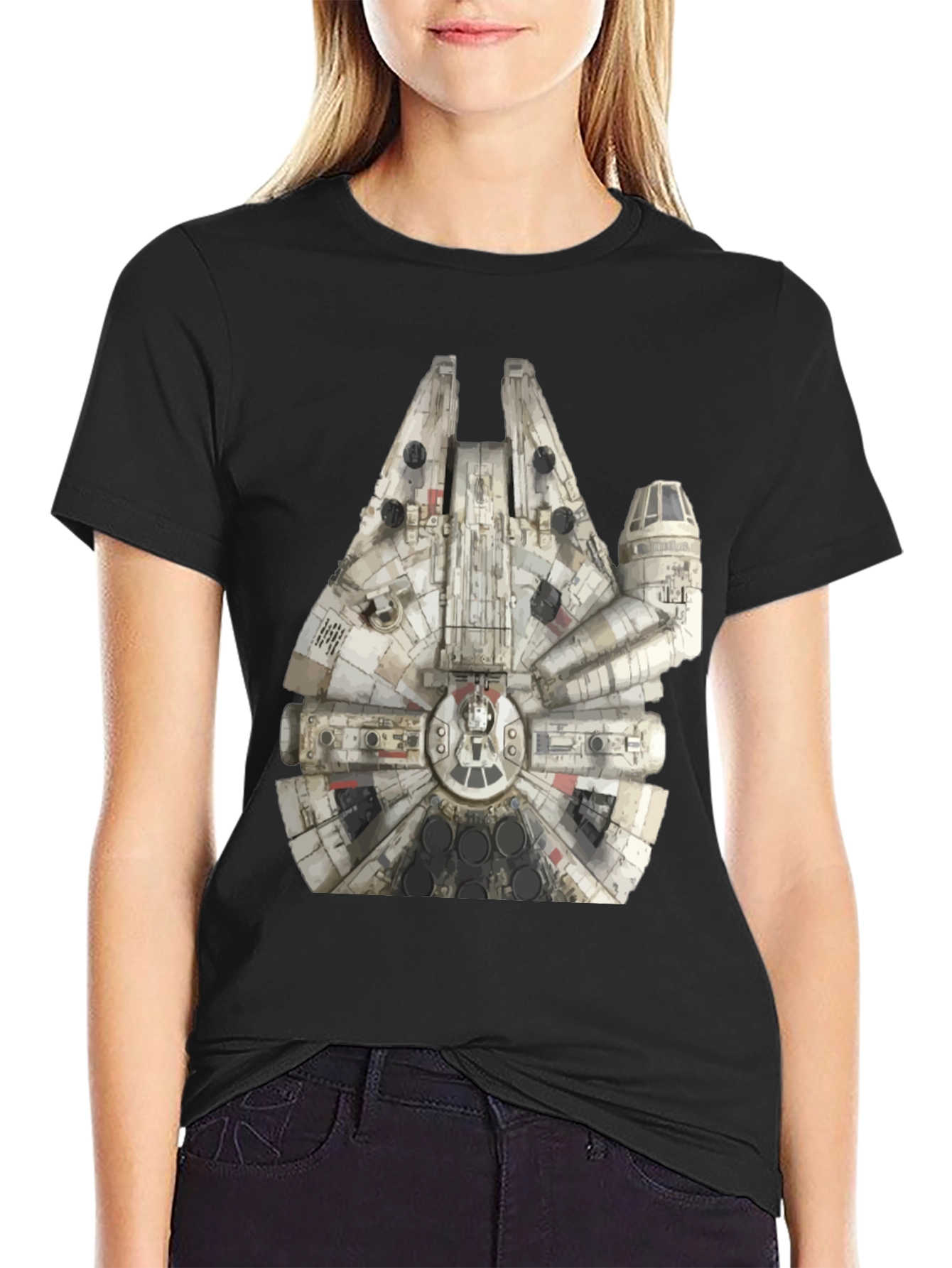 Black Millennium Falcon Graphic T-Shirt view 2