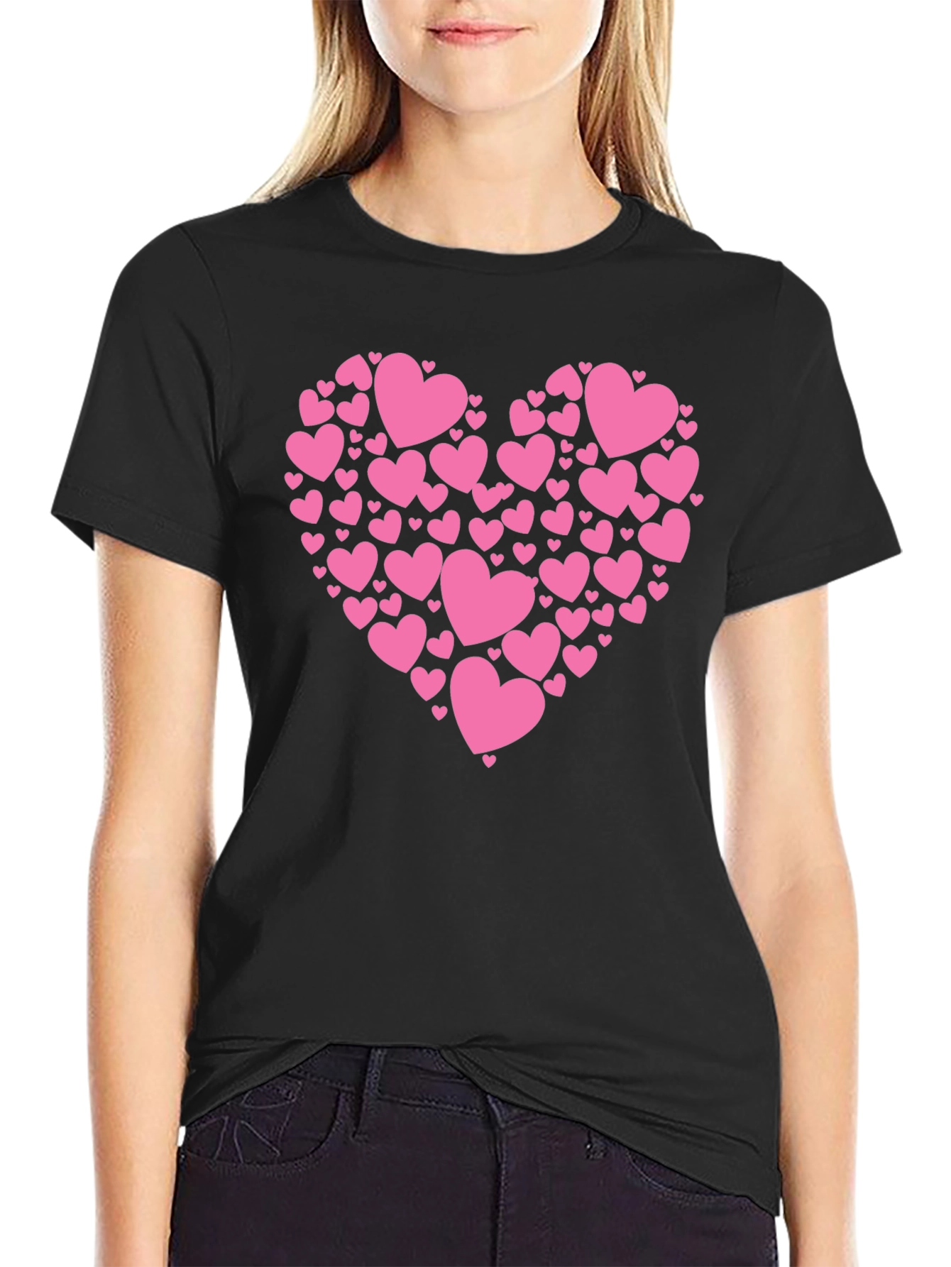 Black Heart Made of Hearts Graphic Tee - Black Cotton Blend T-Shirt view 2