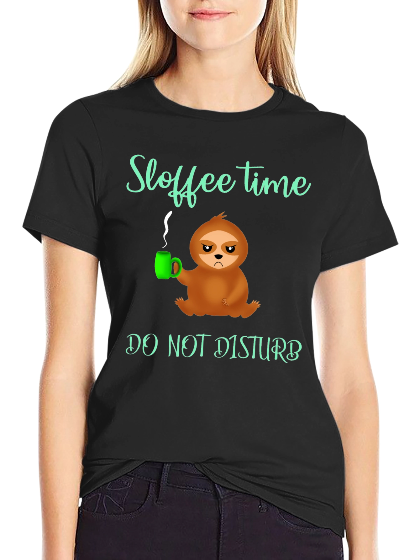 Black Sloffee Time Sloth Graphic Tee - Do Not Disturb view 2