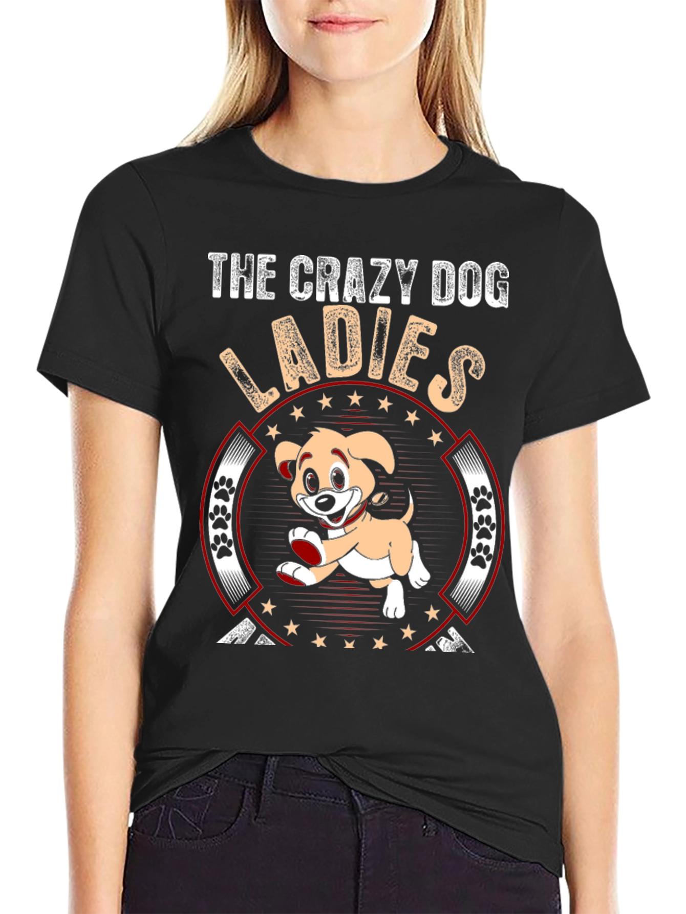 Black Crazy Dog Ladies T-Shirt - Novelty Graphic Tee view 2