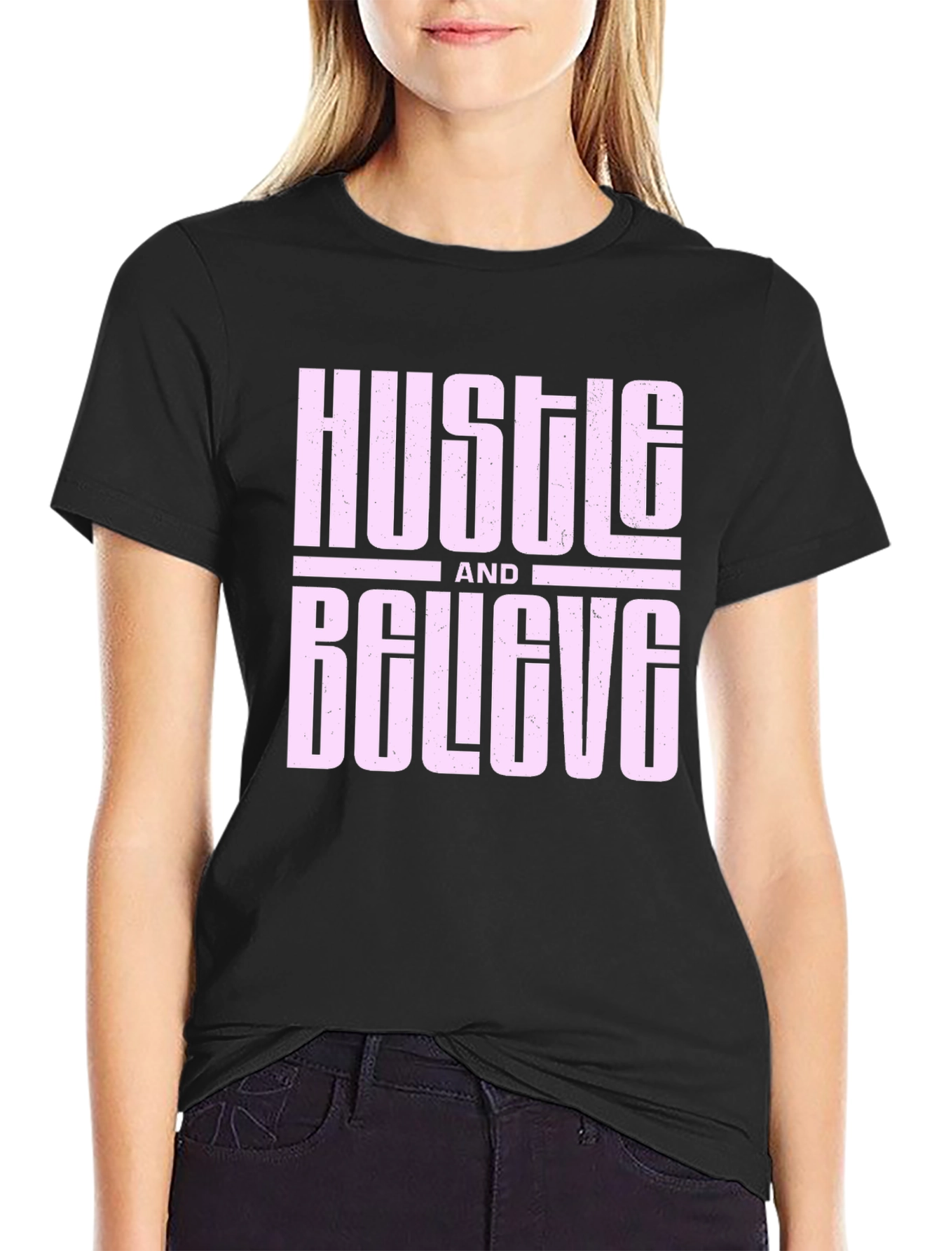 Black Hustle and Believe Graphic Tee - Black view 2