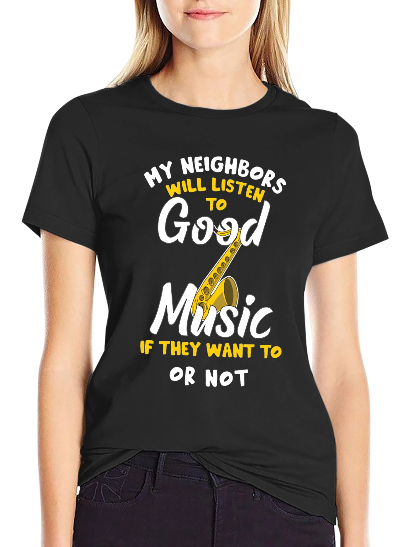 Black Funny Music Lover T-Shirt: My Neighbors Will Listen view 2