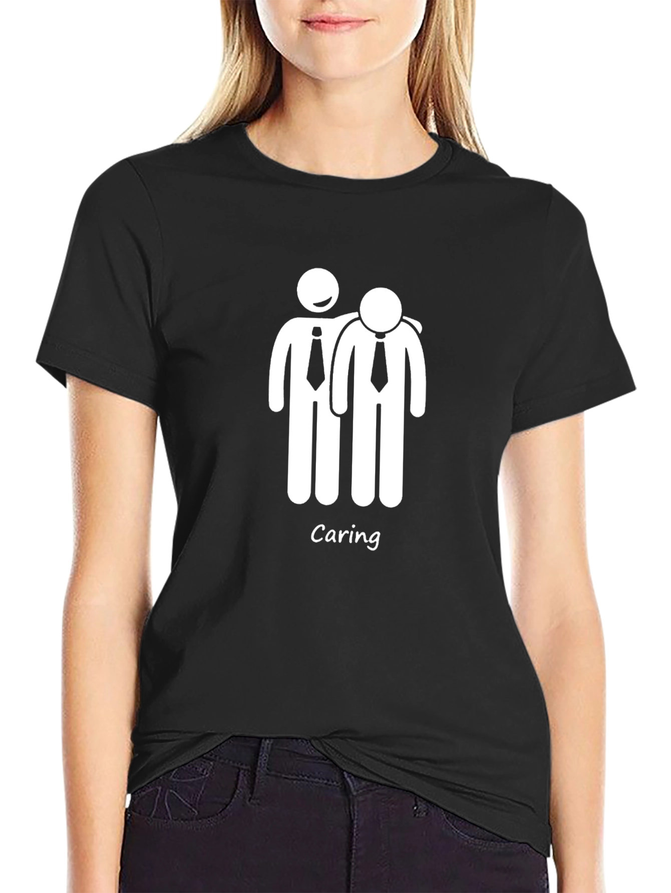 Black Caring Stick Figure Graphic T-Shirt view 2