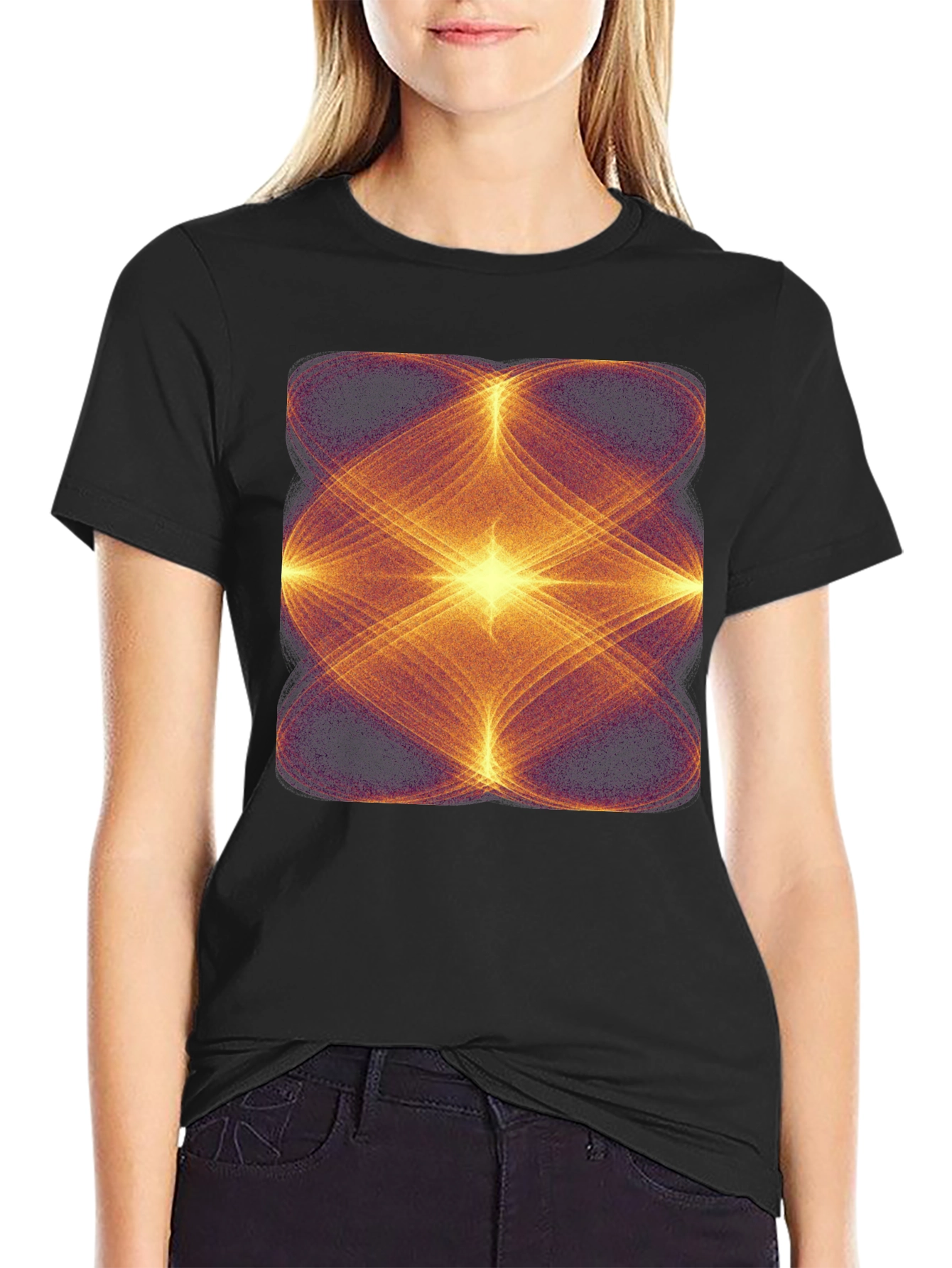 Black Geometric Light Pattern Black Tee view 2