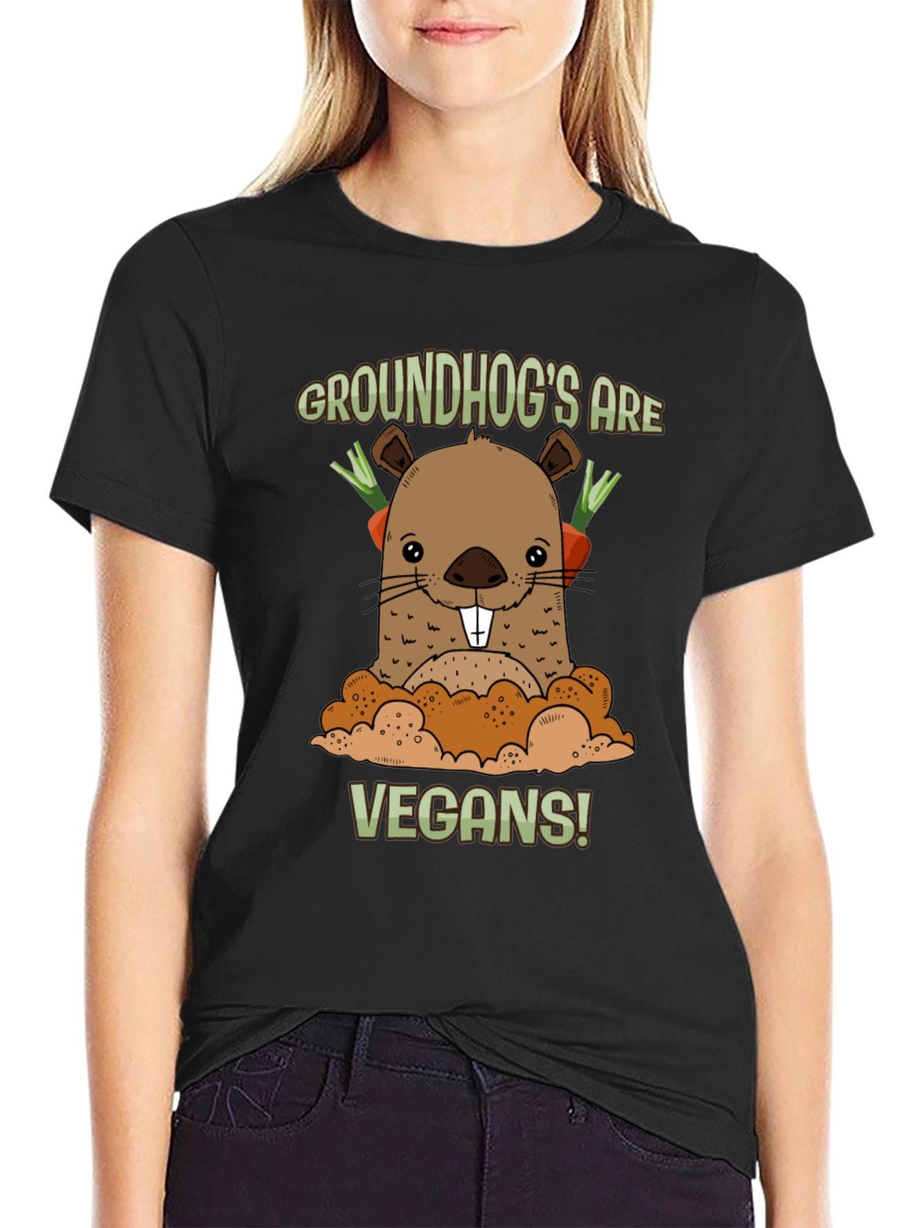 Black Groundhog Vegan T-Shirt view 2