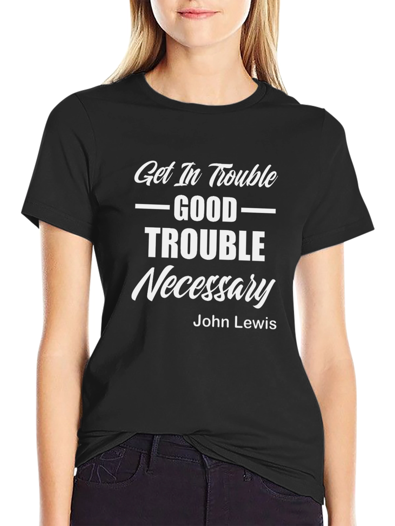 Black Get In Trouble Good Trouble Necessary Graphic Tee view 2