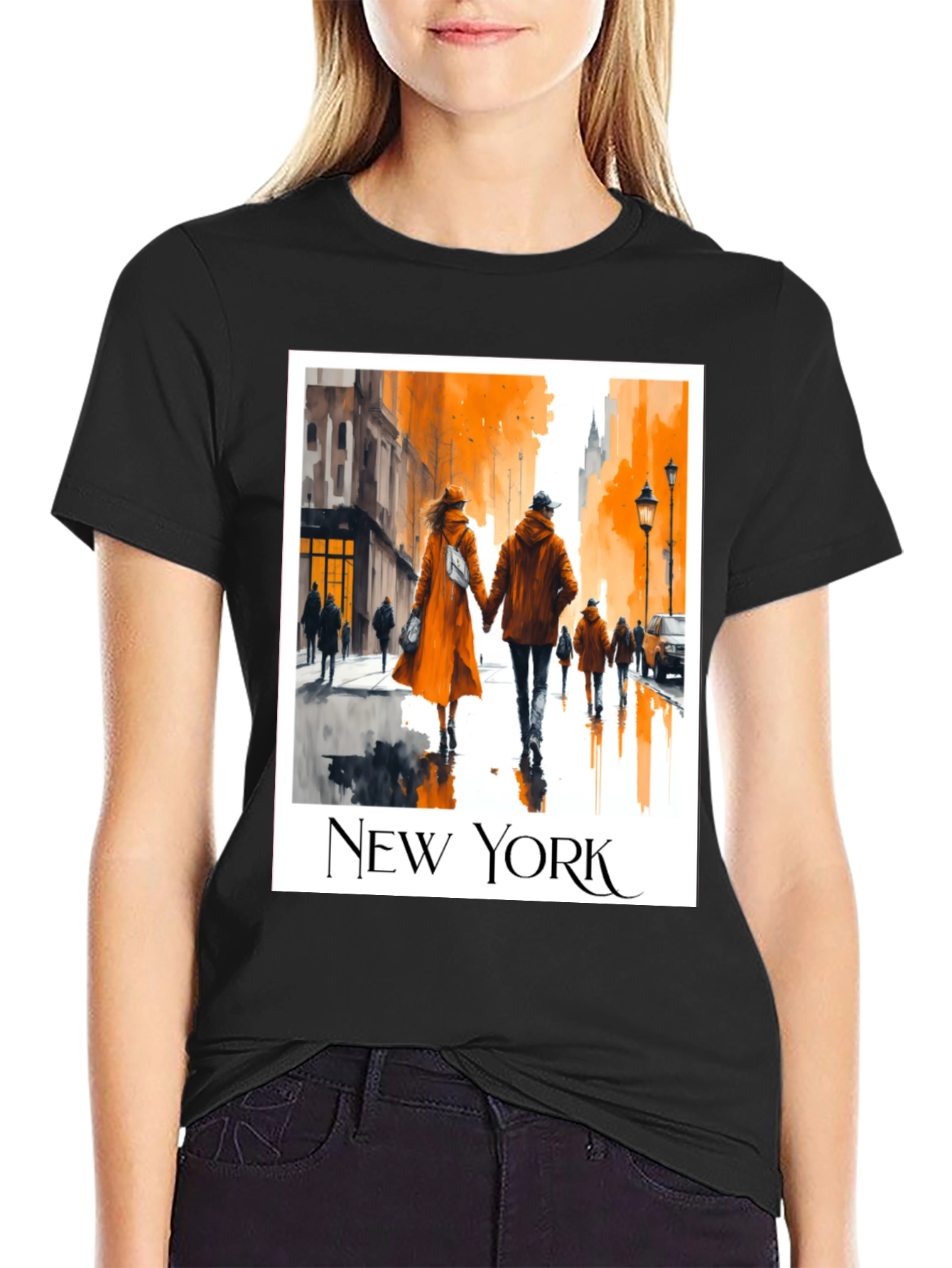 Black New York City Couple T-Shirt view 2