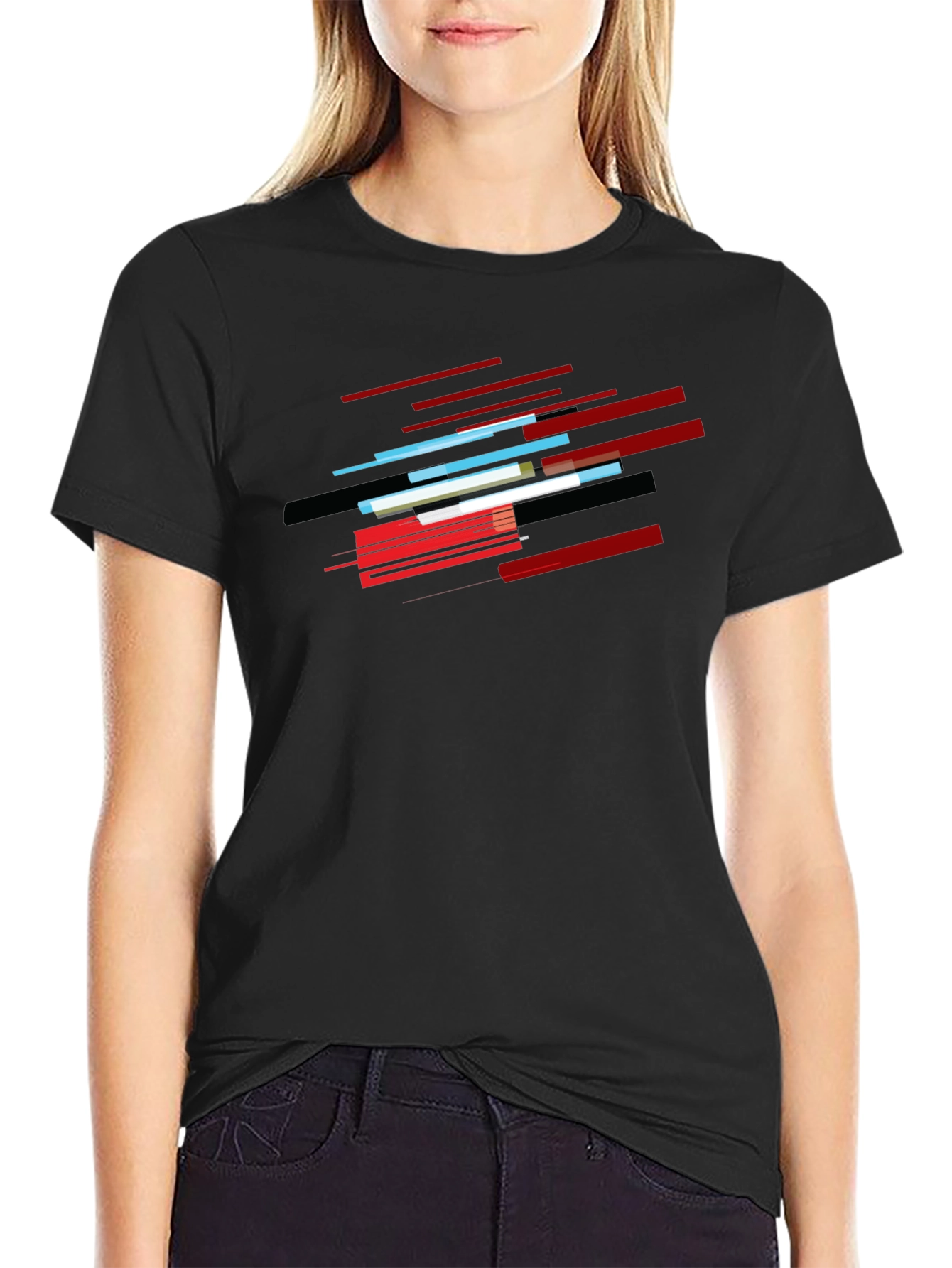Black Abstract Lines Graphic Black T-Shirt view 2