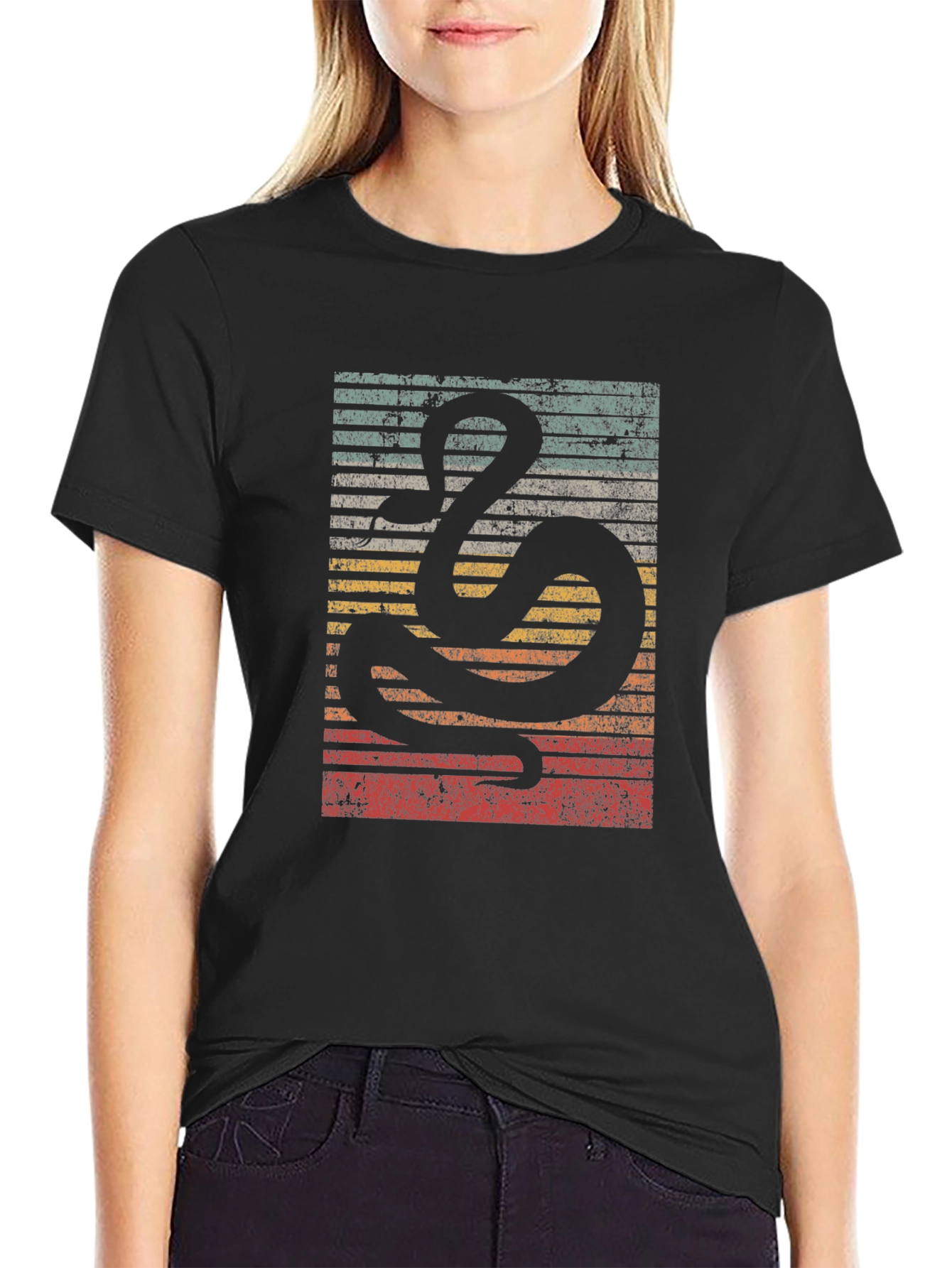 Black Retro Snake Graphic Tee - Vintage Style Comfort view 2