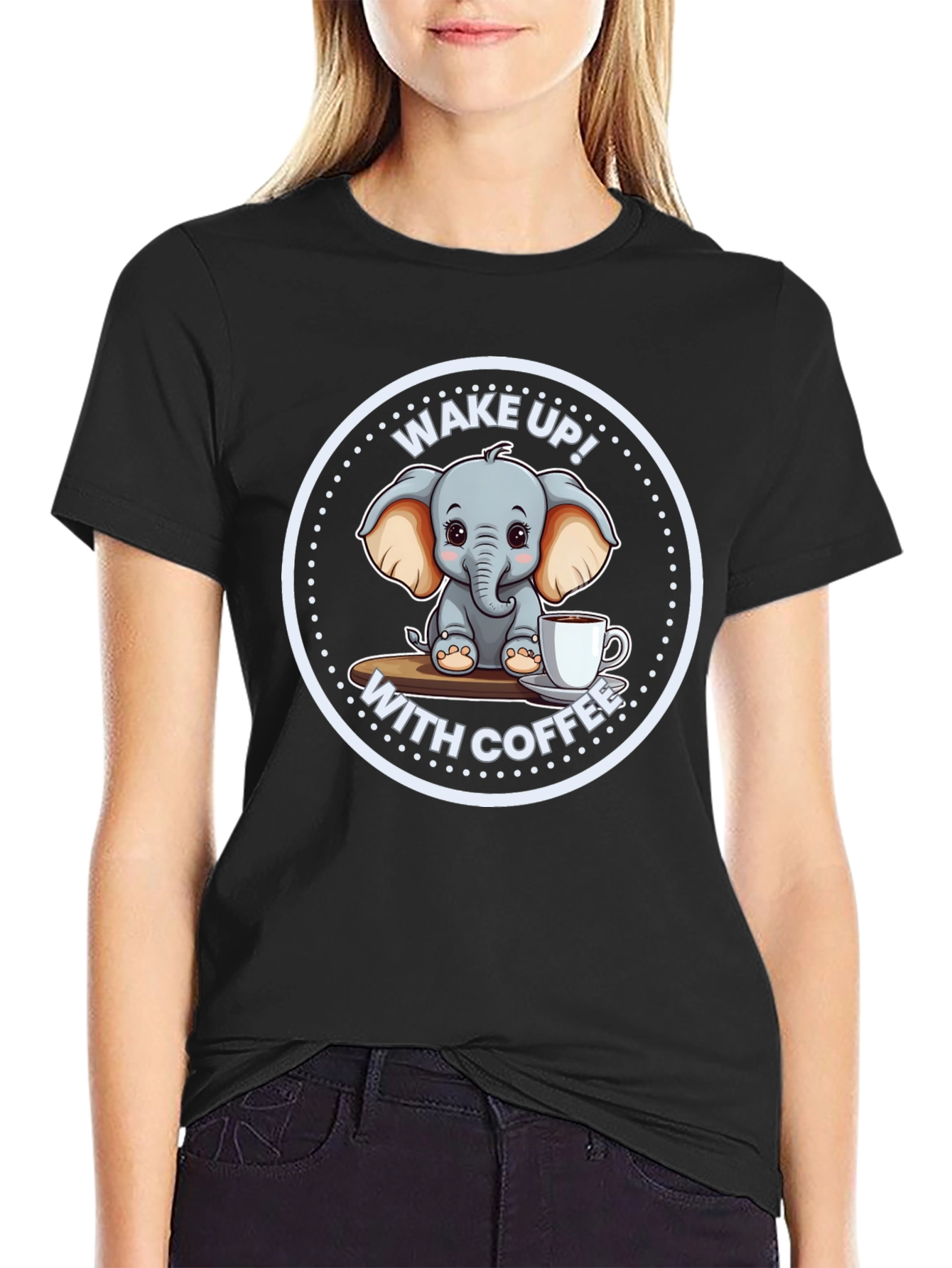 Black Cute Elephant Coffee T-Shirt view 2