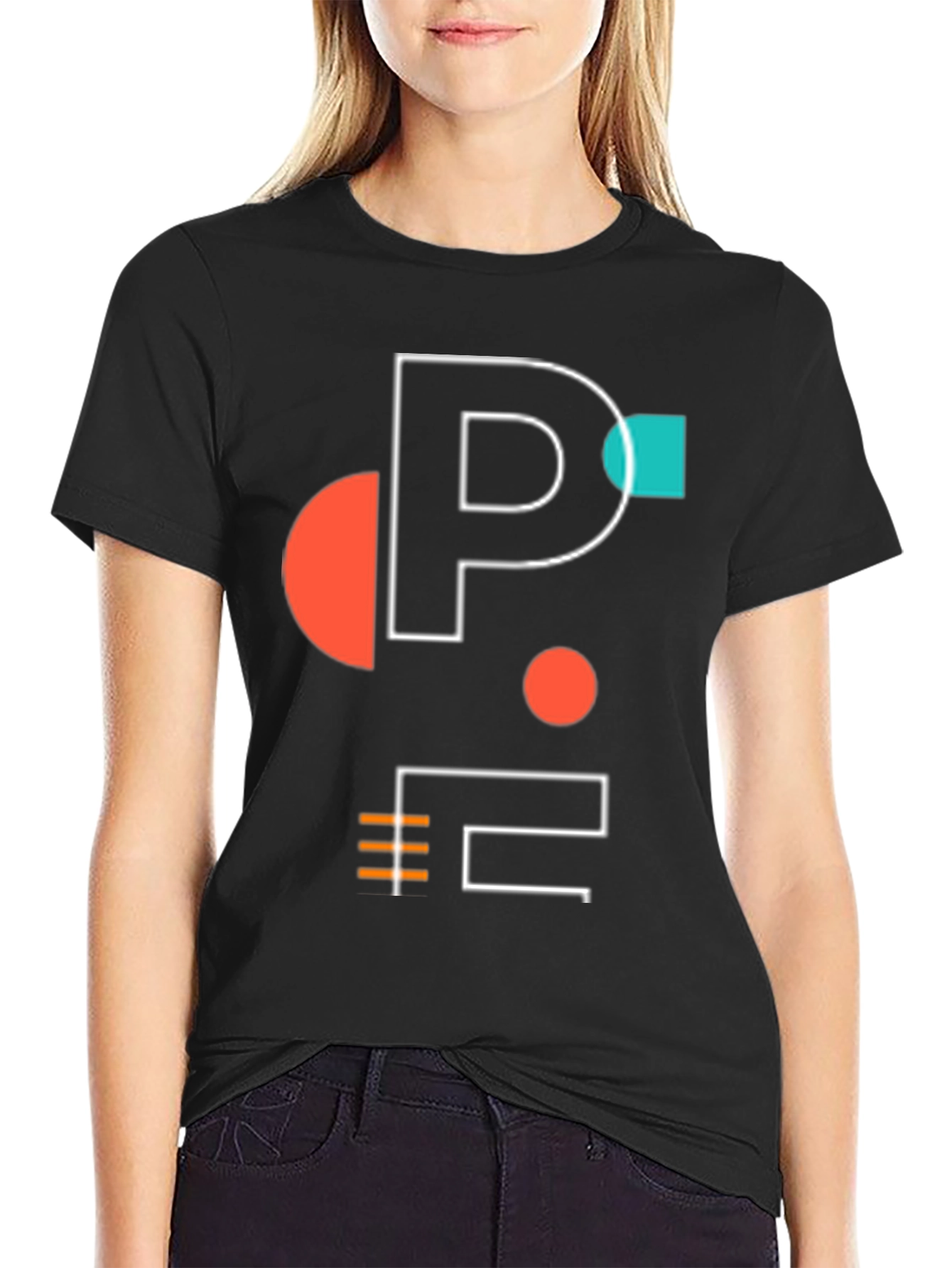 Black Modern Graphic Tee - Geometric P Design view 2