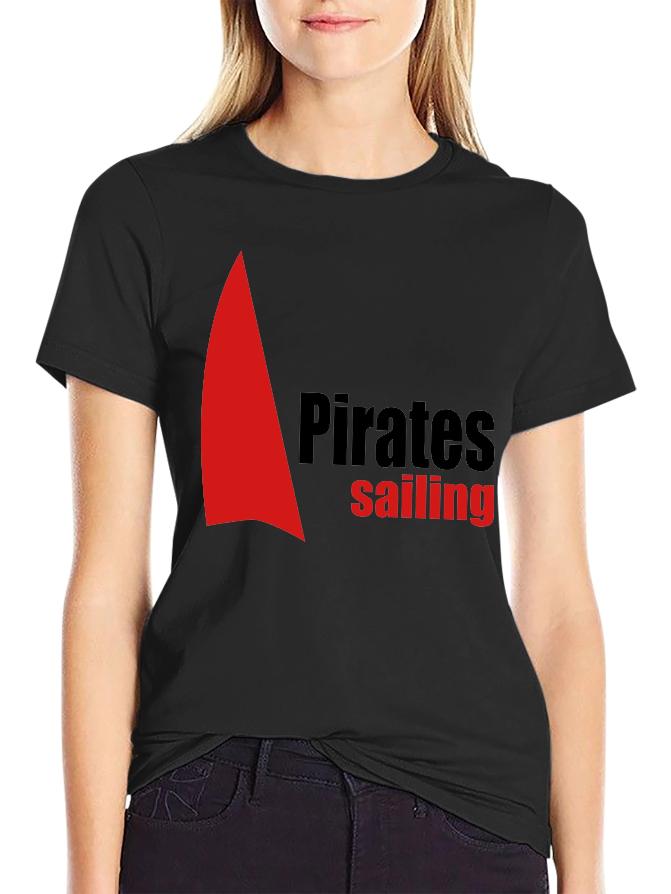 Black Pirates Sailing Black Cotton T-Shirt view 2