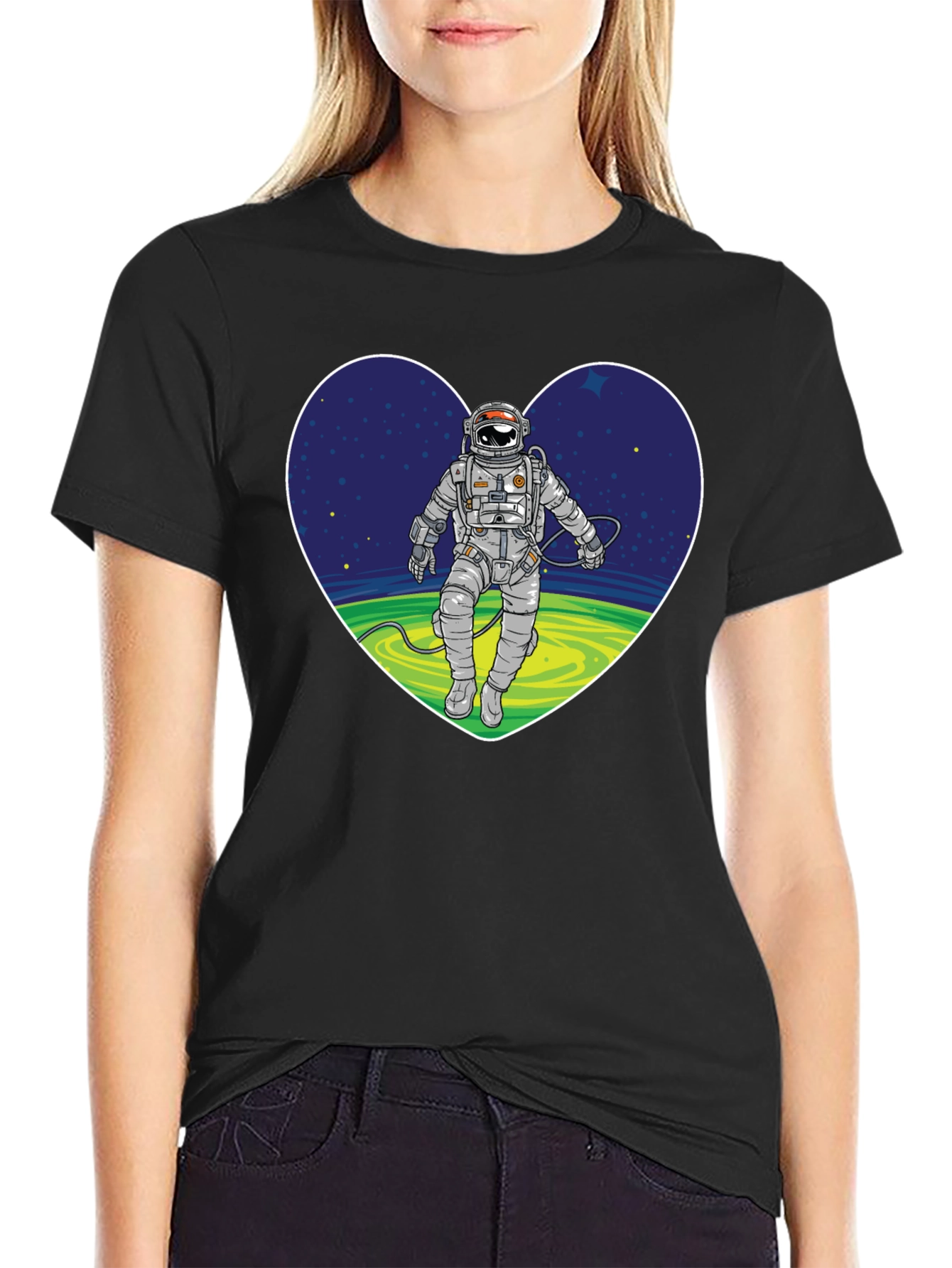 Black Astronaut in Heart Graphic T-Shirt view 2