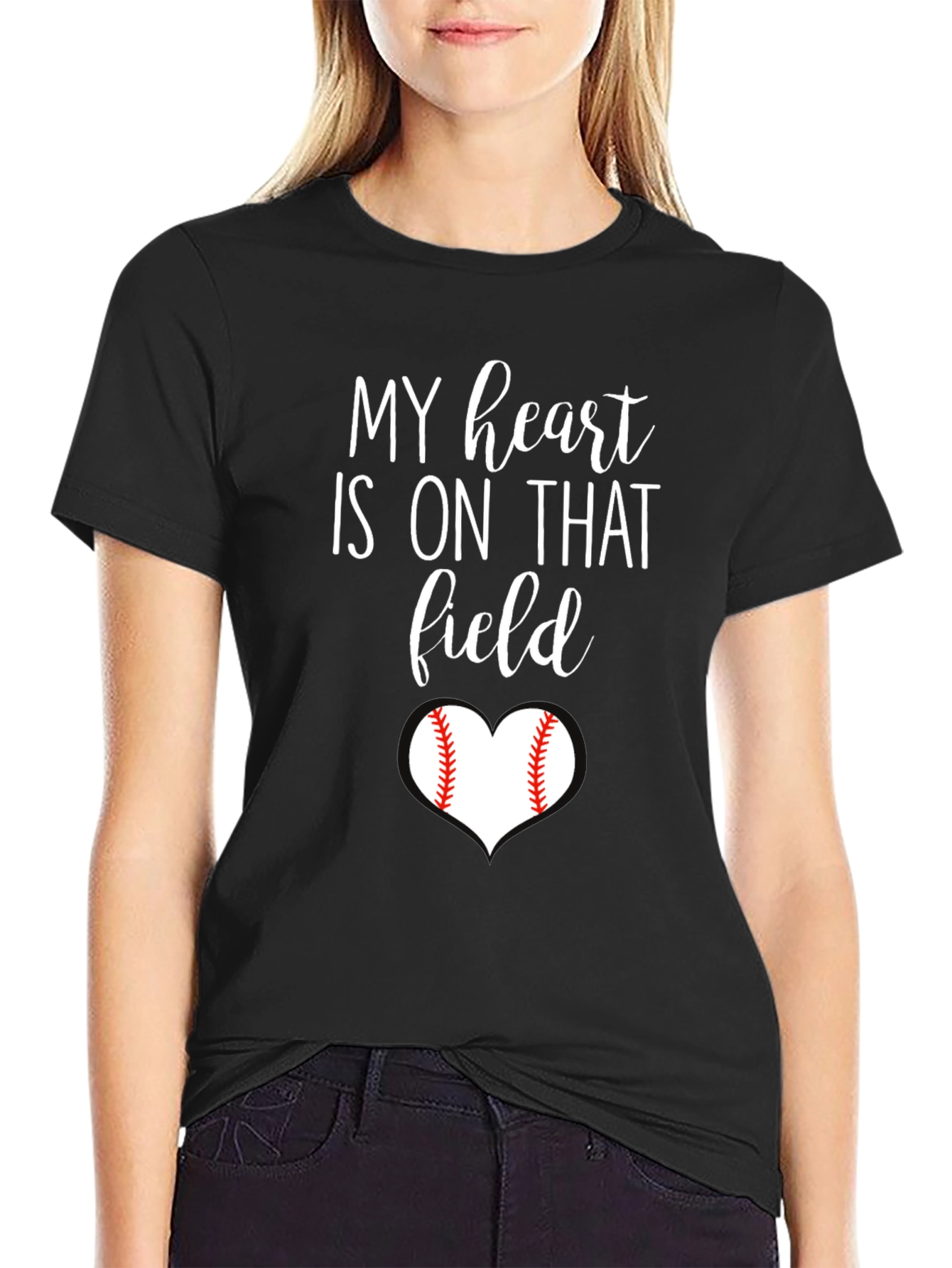 Black My Heart is On That Field Baseball T-Shirt view 2