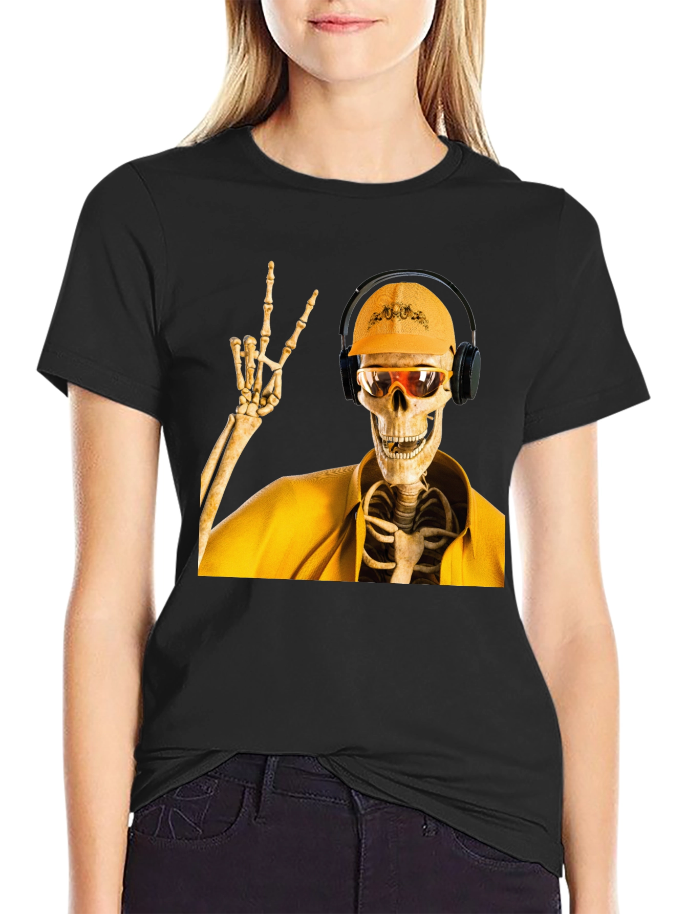 Black Construction Skeleton Graphic T-Shirt view 2