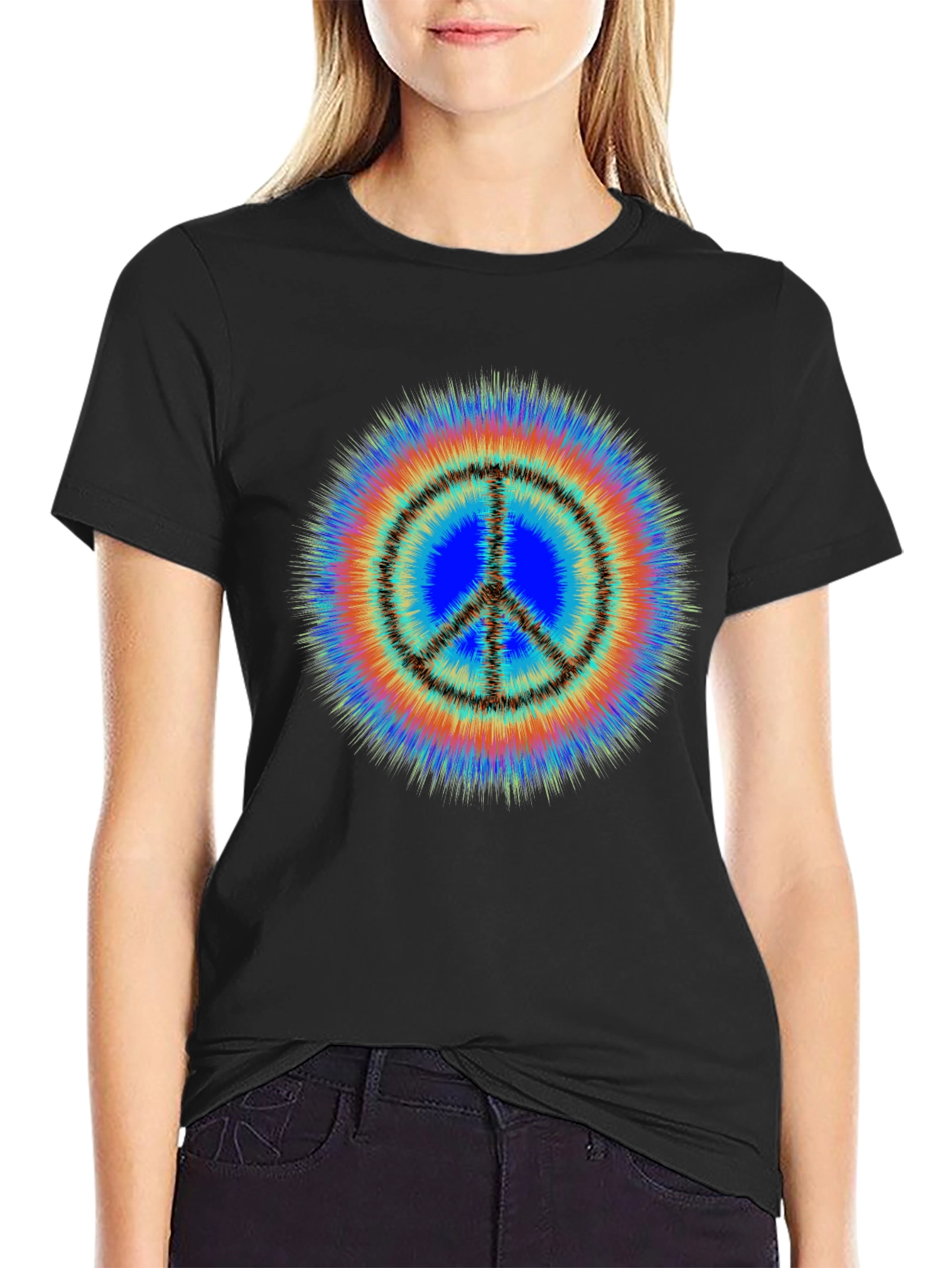 Black Retro Peace Sign Tie Dye T-Shirt - Groovy Style view 2