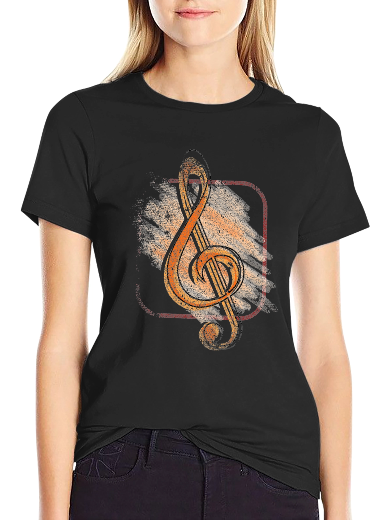 Black Vintage Music Treble Clef Graphic T-Shirt view 2