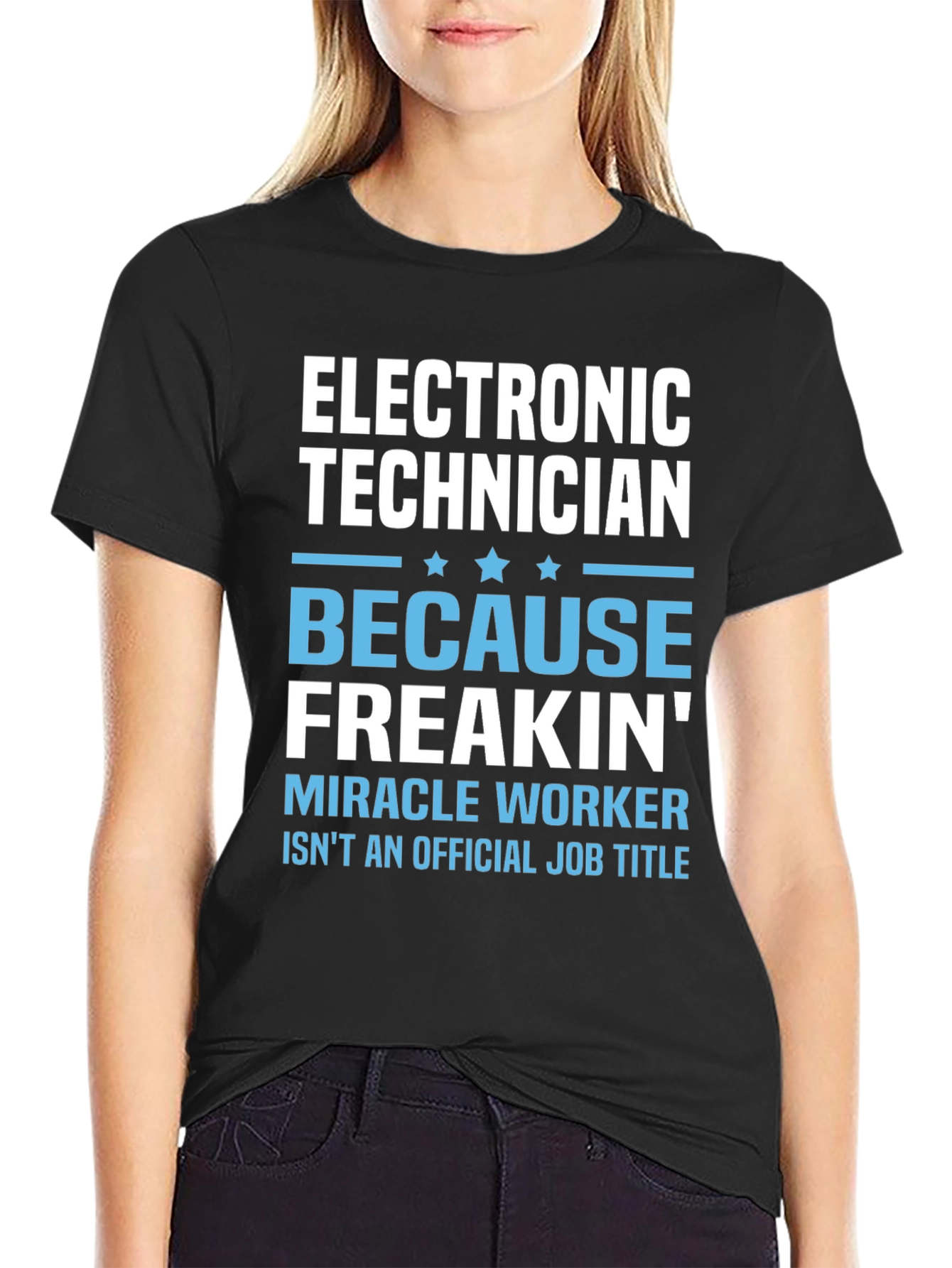 Black Electronic Technician Funny Job Title Black T-Shirt view 2