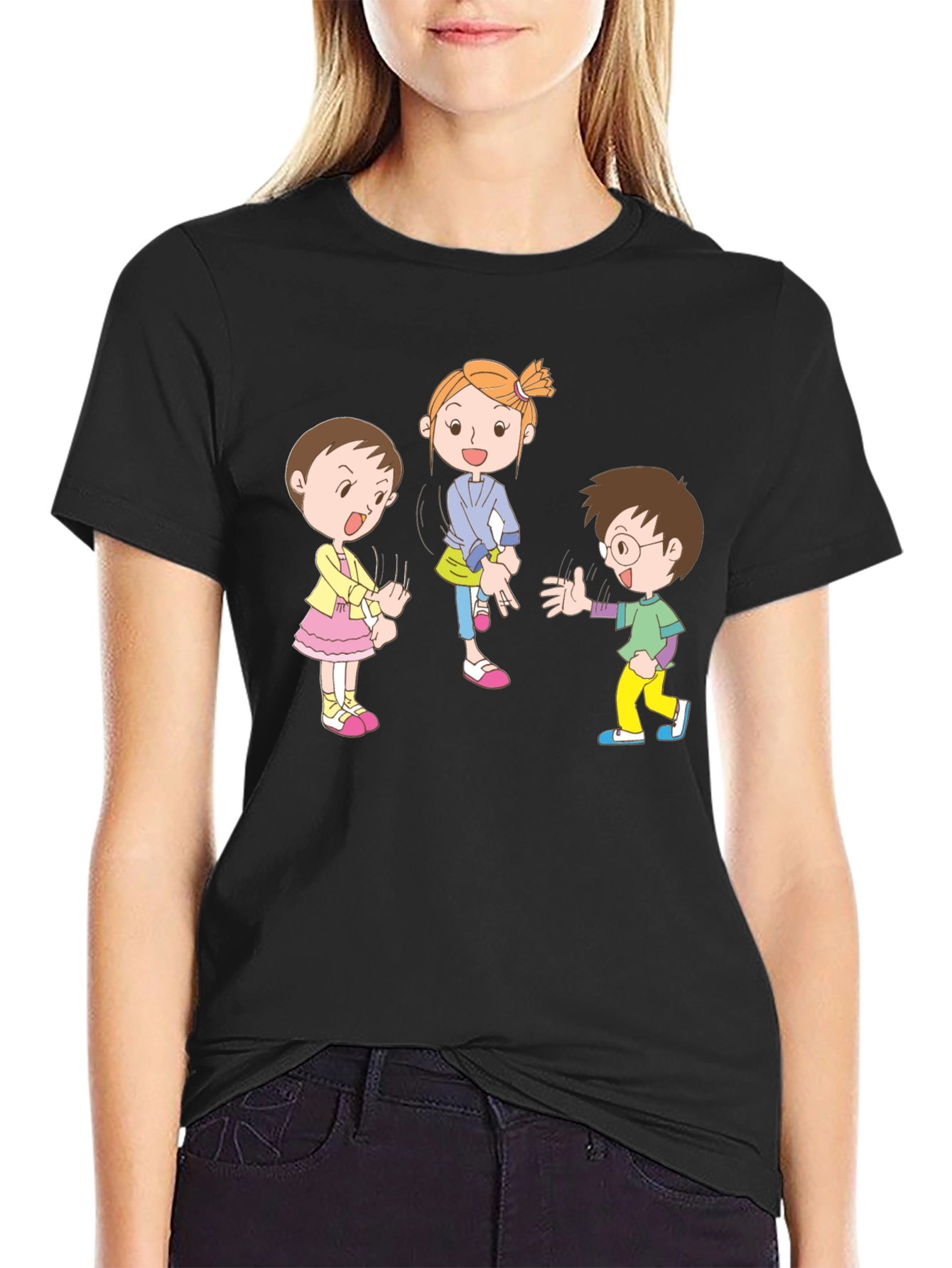 Black Cartoon Kids Black Cotton Graphic Tee view 2