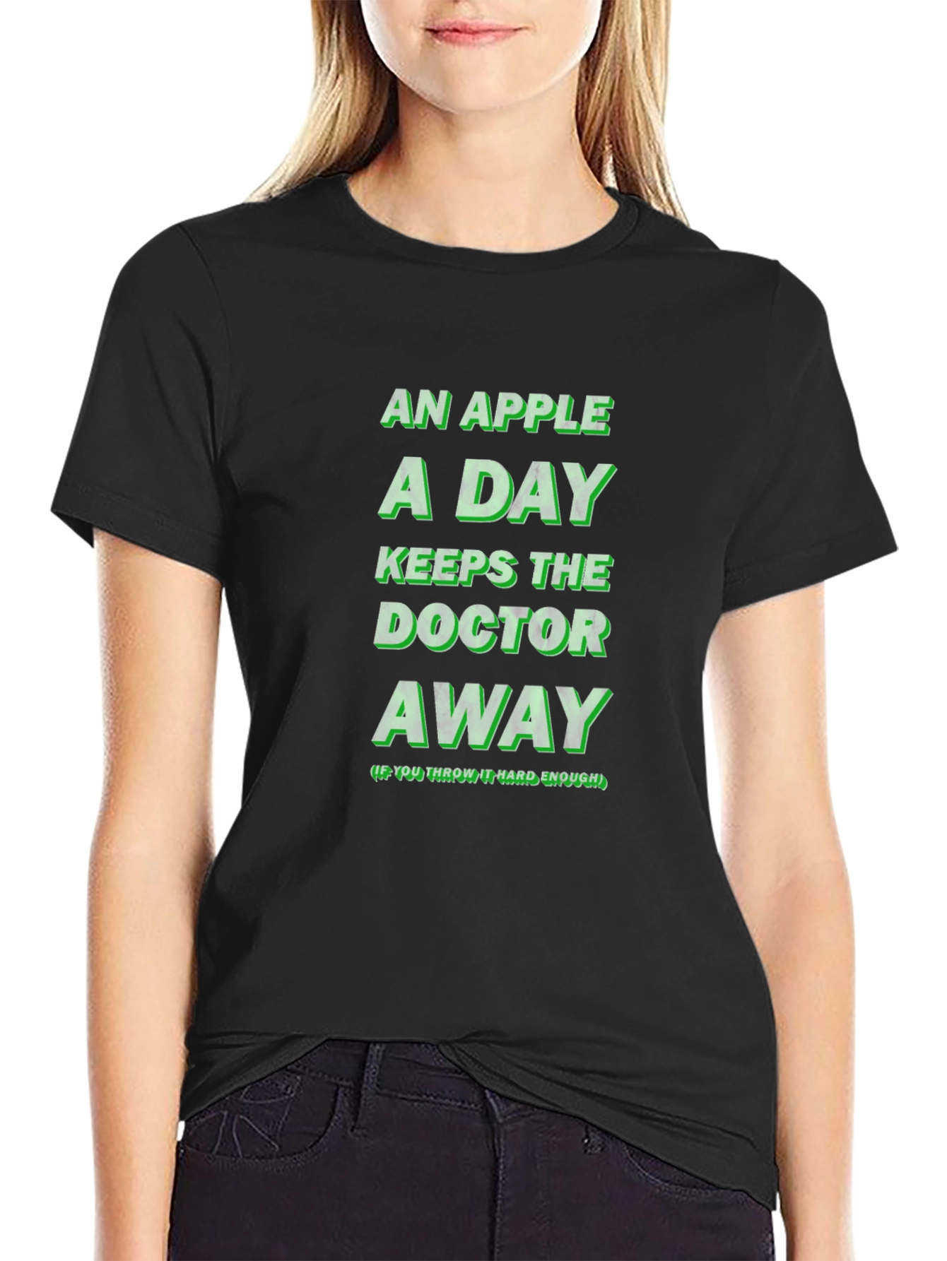 Black An Apple A Day Funny Novelty Graphic T-Shirt view 2