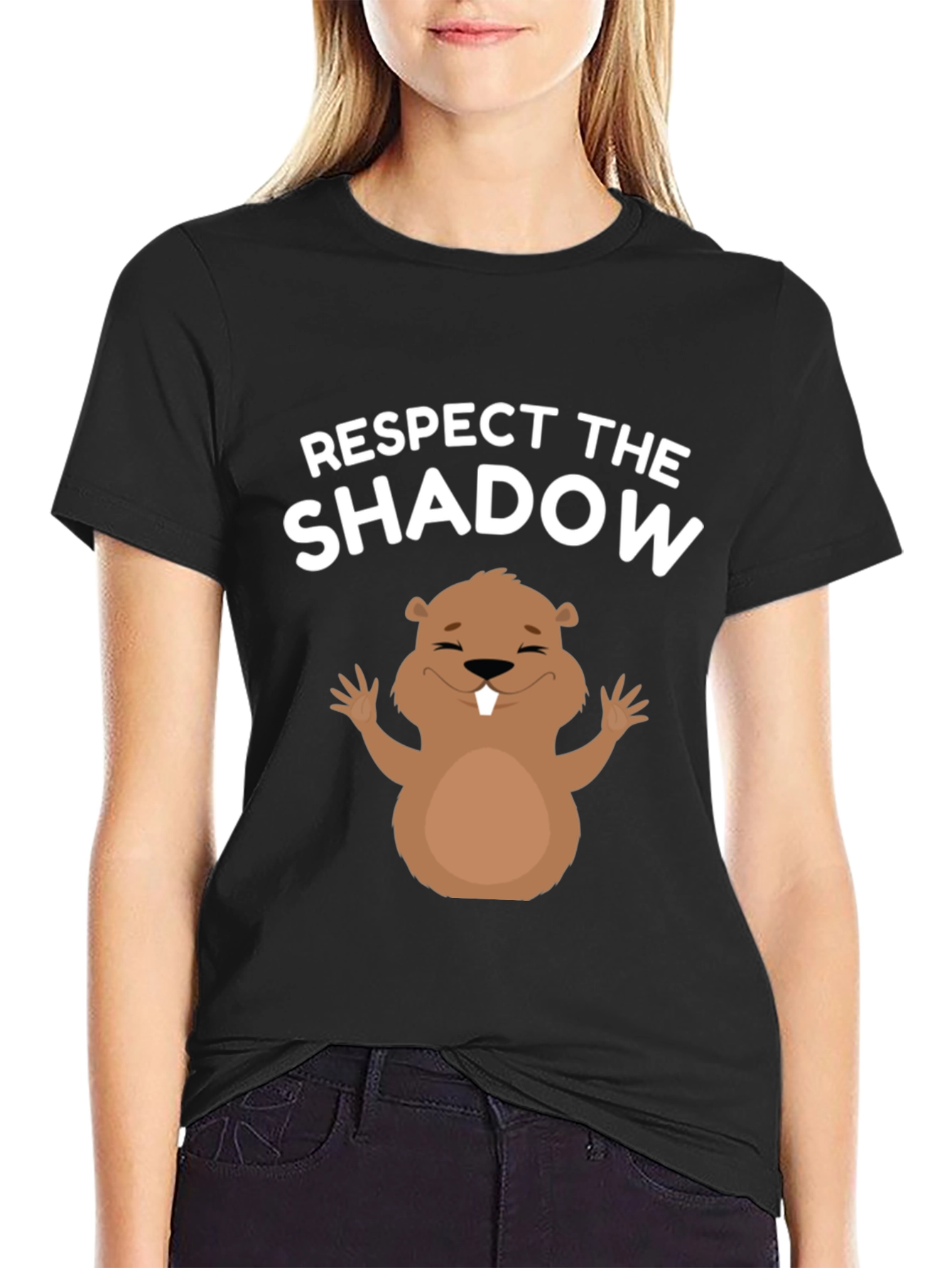 Black Respect the Shadow T-Shirt Groundhog Day Tee view 2