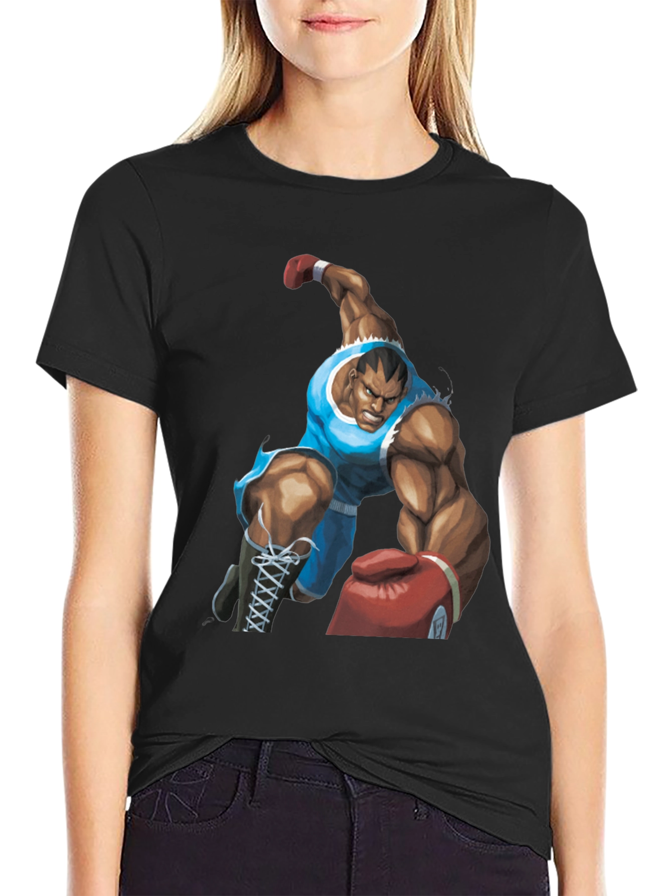 Black Bald Boxer Punch Out Style Black T-Shirt view 2