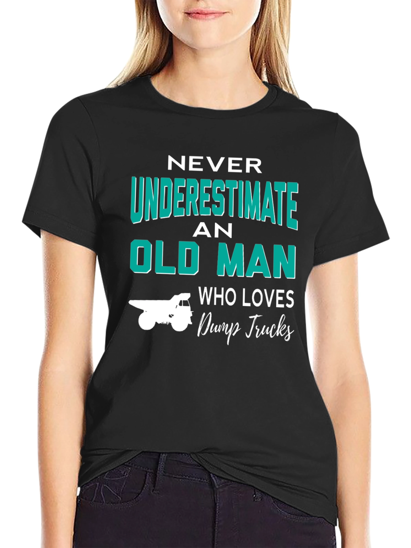 Black Never Underestimate Old Man Dump Trucks T-Shirt view 2