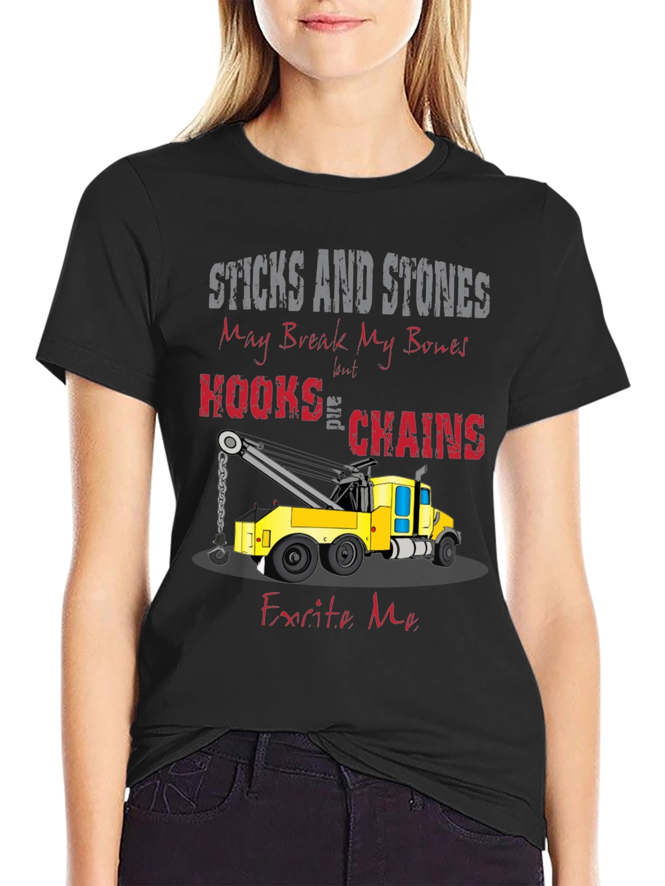 Black Sticks and Stones Tow Truck T-Shirt view 2