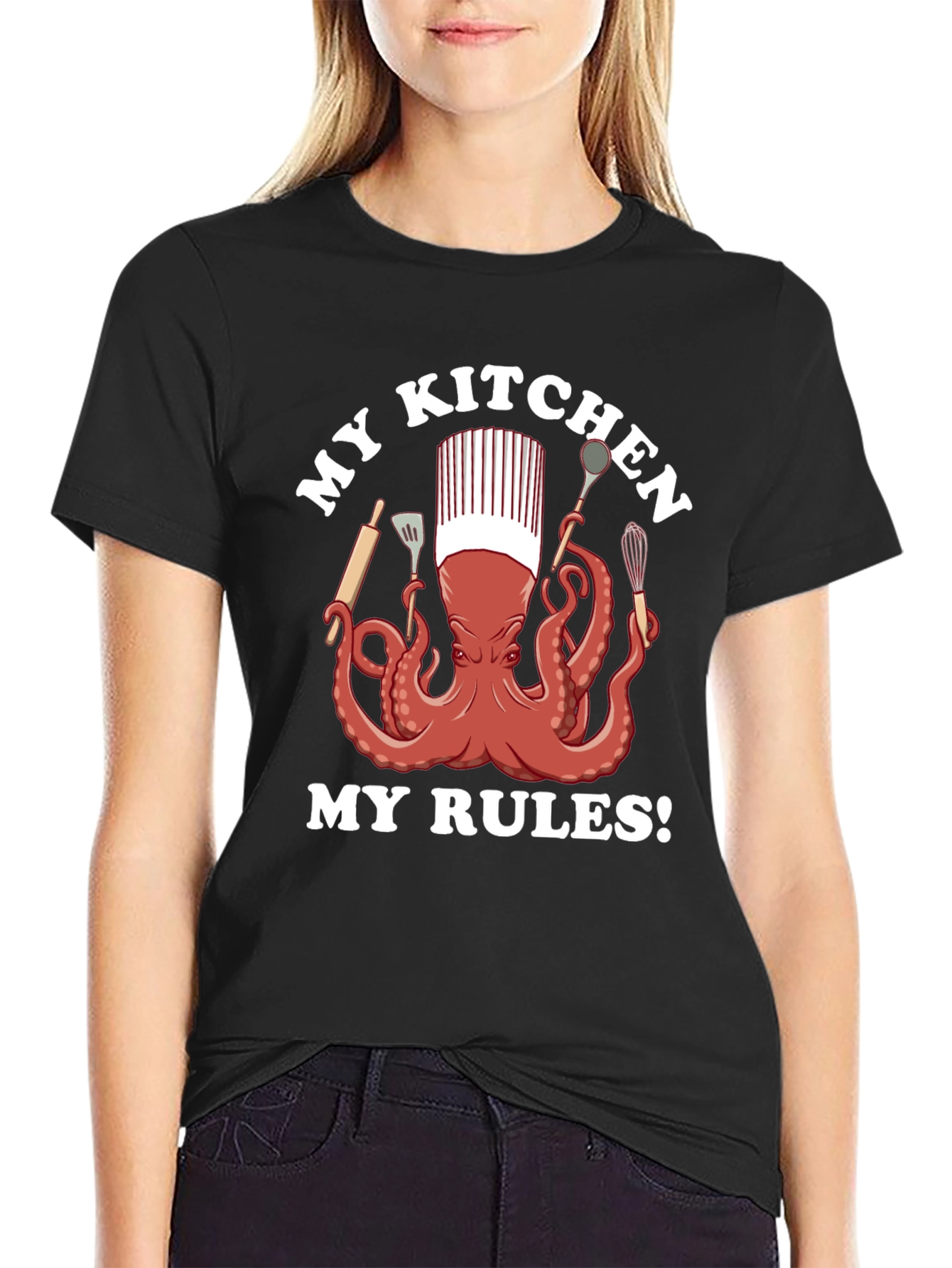 Black Chef Octopus Graphic T-Shirt - Kitchen Rules view 2