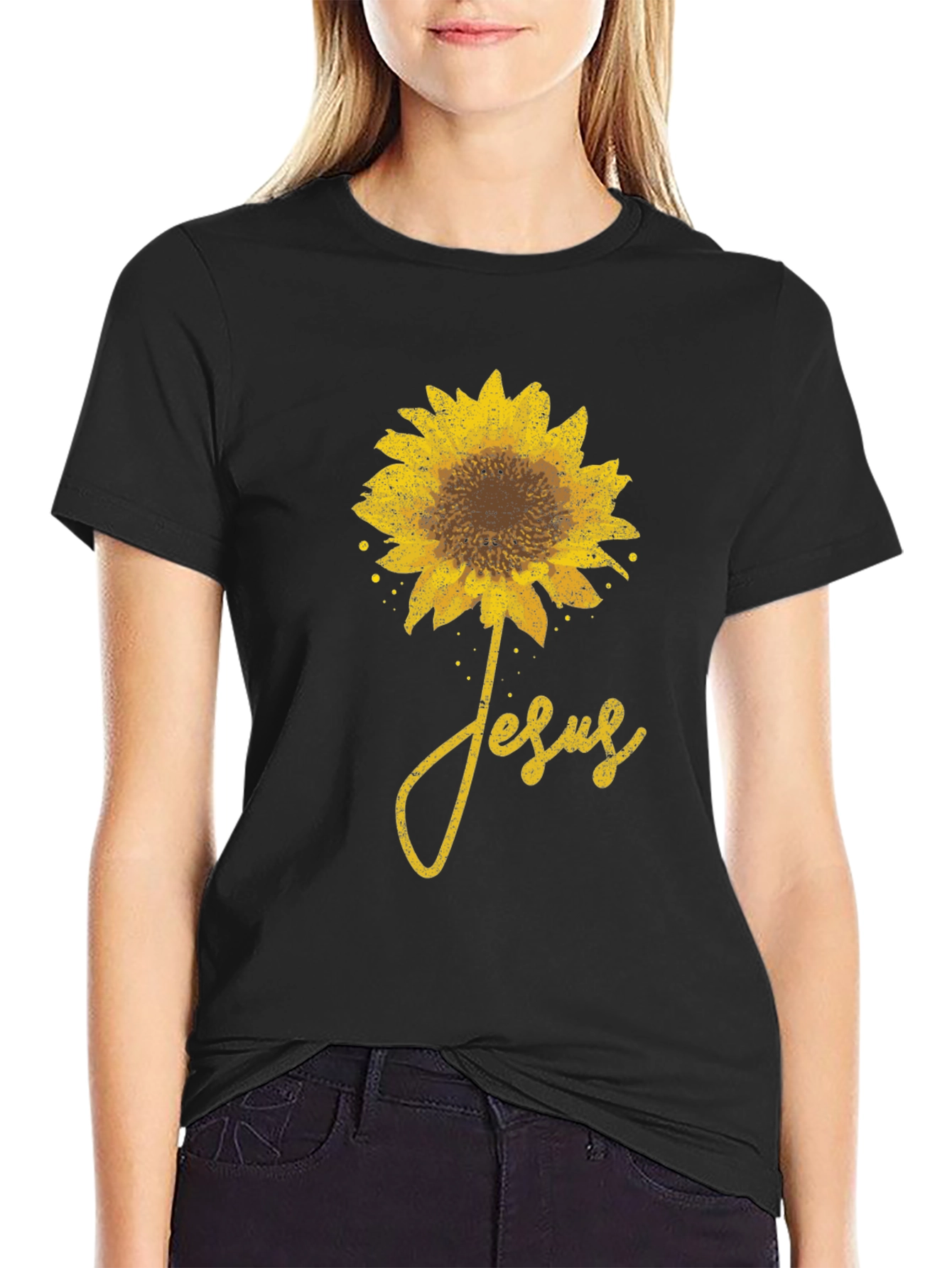 Black Sunflower Jesus Graphic T-Shirt view 2