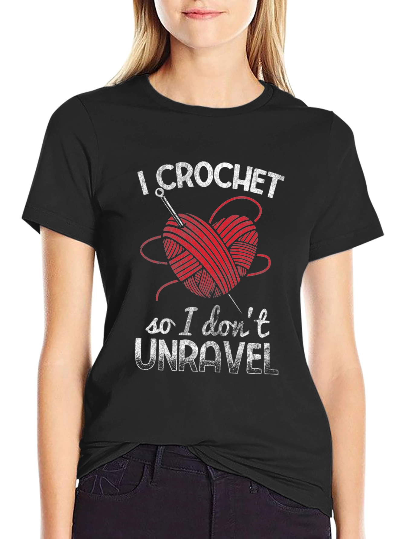 Black I Crochet So I Don't Unravel T-Shirt view 2