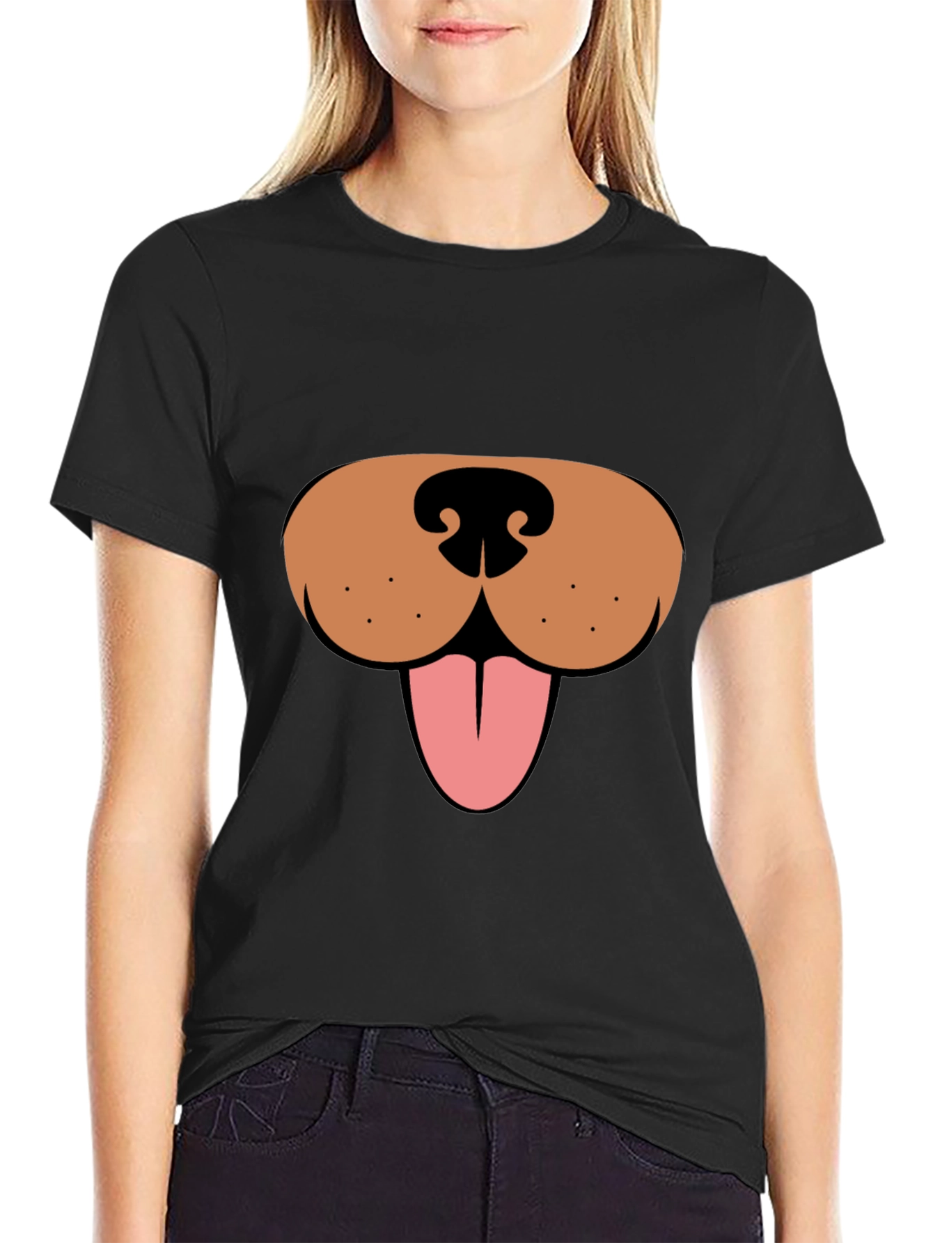 Black Funny Dog Face Graphic Tee - Black Casual T-Shirt view 2
